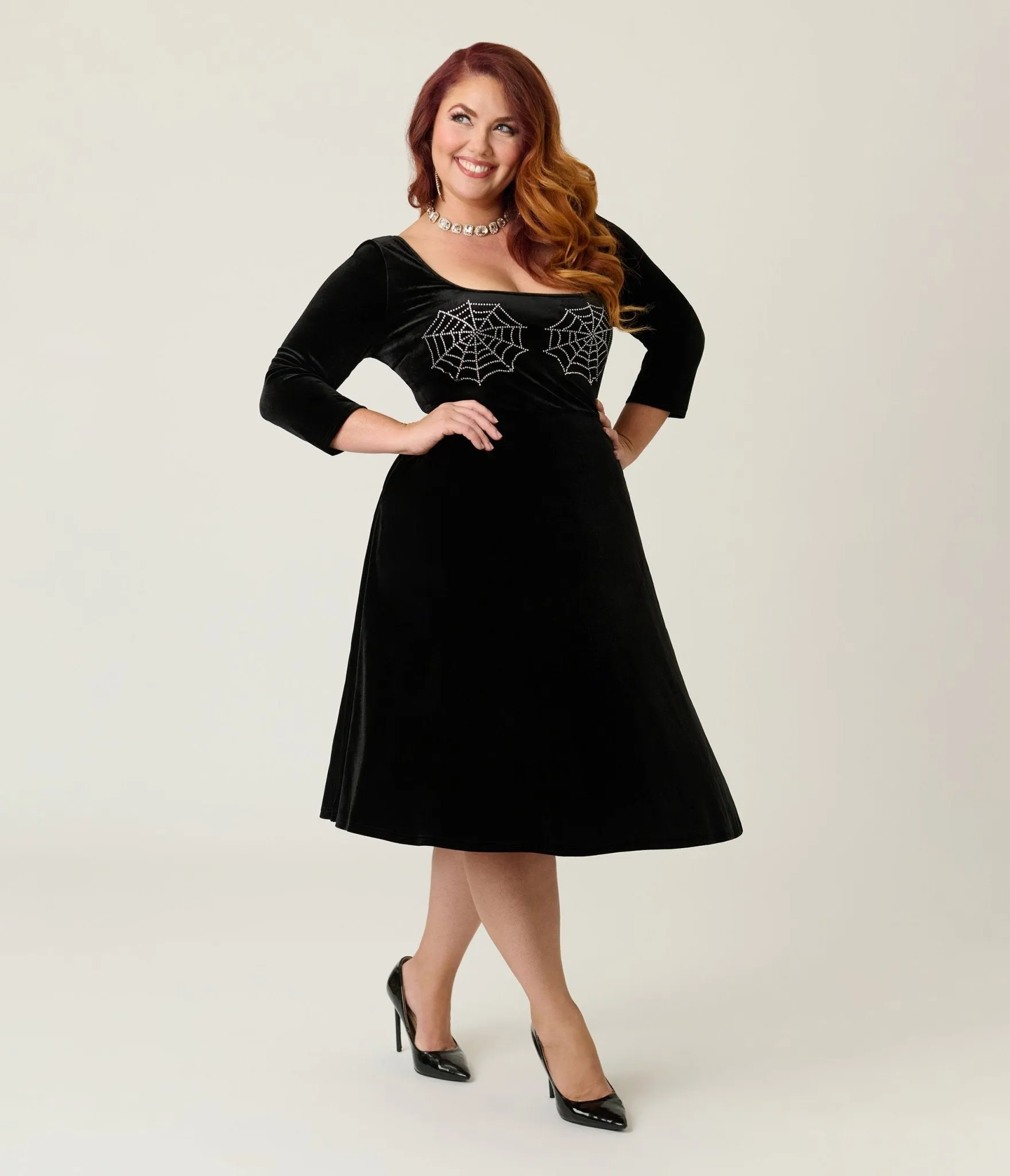 Unique Vintage Plus Size Black Spiderweb Square Neck Swing Dress sold by Unique Vintage product image thumbnail 3