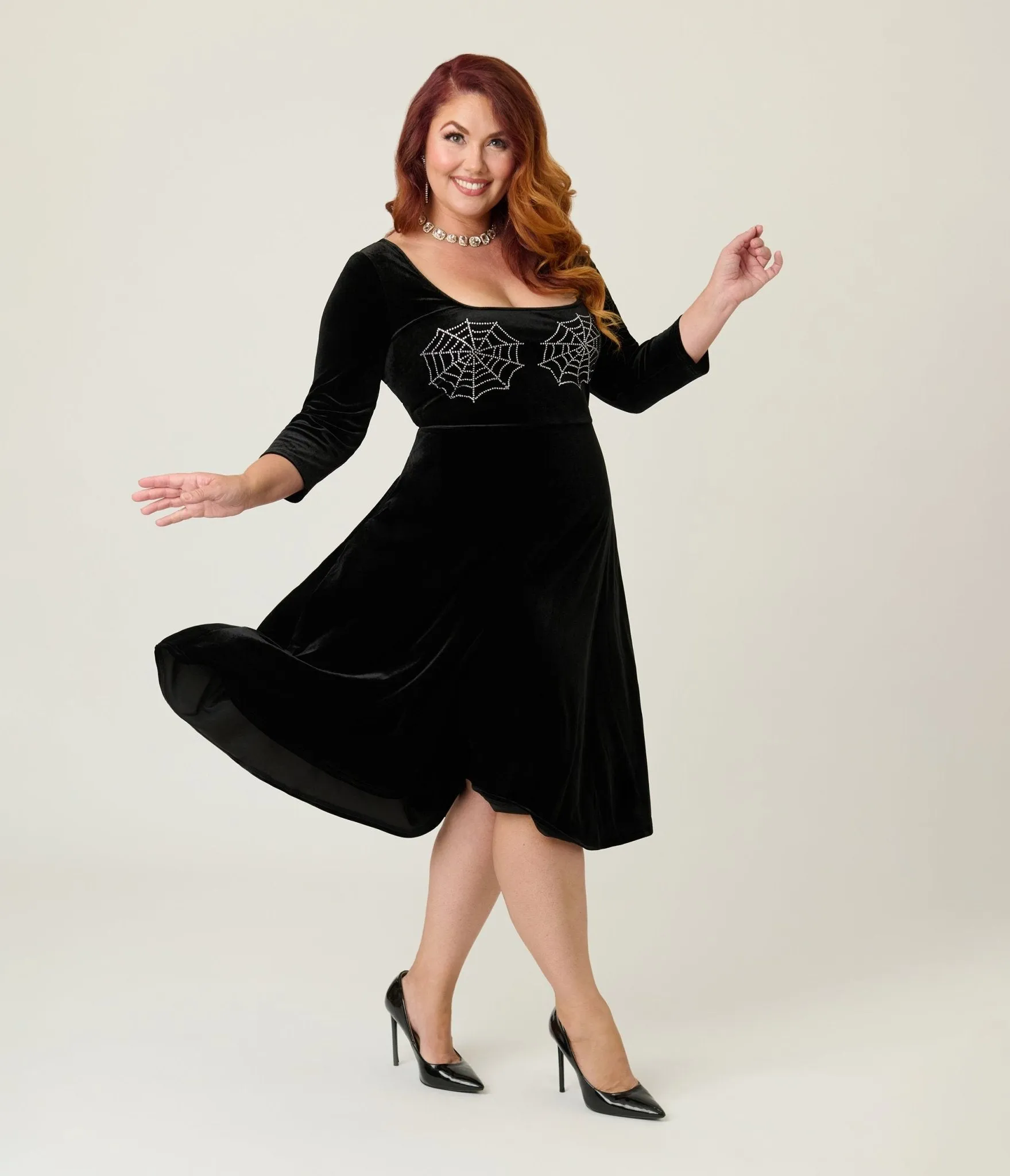 Unique Vintage Plus Size Black Spiderweb Square Neck Swing Dress sold by Unique Vintage