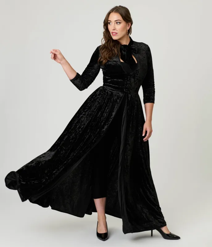 Unique Vintage Black Crushed Velvet Starlet Duster sold by Unique Vintage