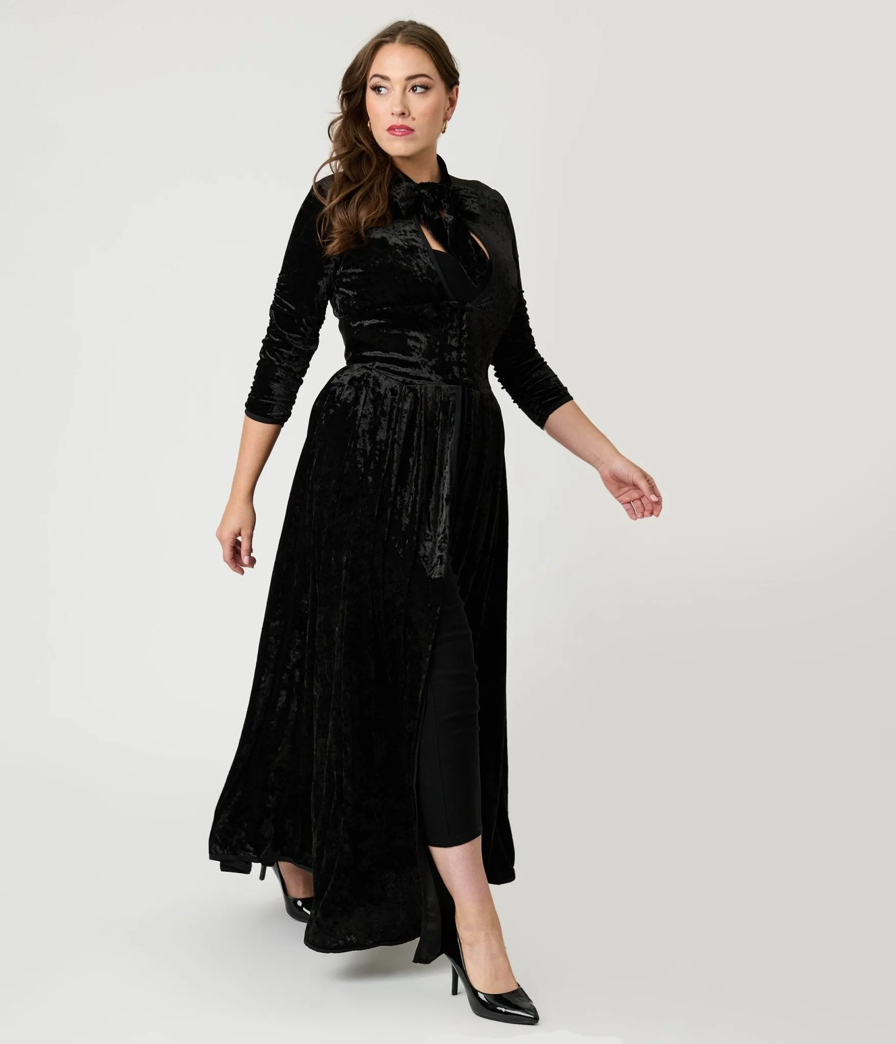 Unique Vintage Black Crushed Velvet Starlet Duster sold by Unique Vintage product image thumbnail 3