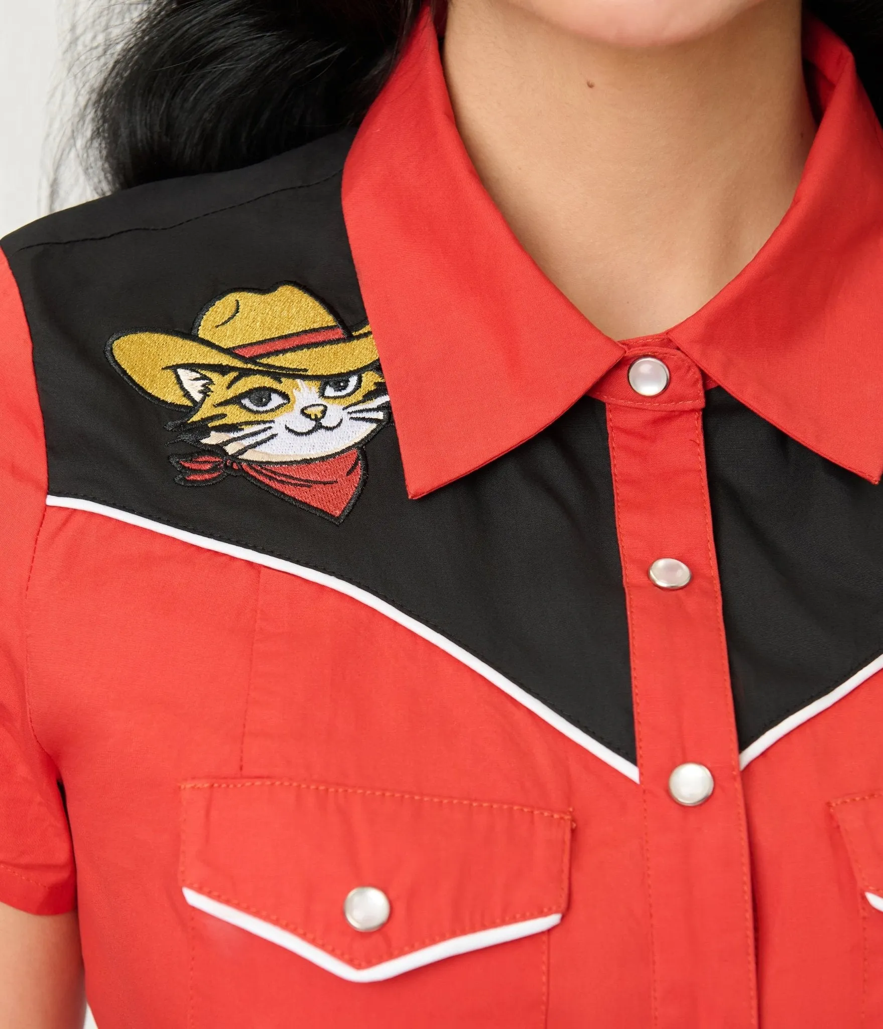 Smak Parlour Red Embroidered Cowboy Cat Western Flare Dress sold by Unique Vintage product image thumbnail 5