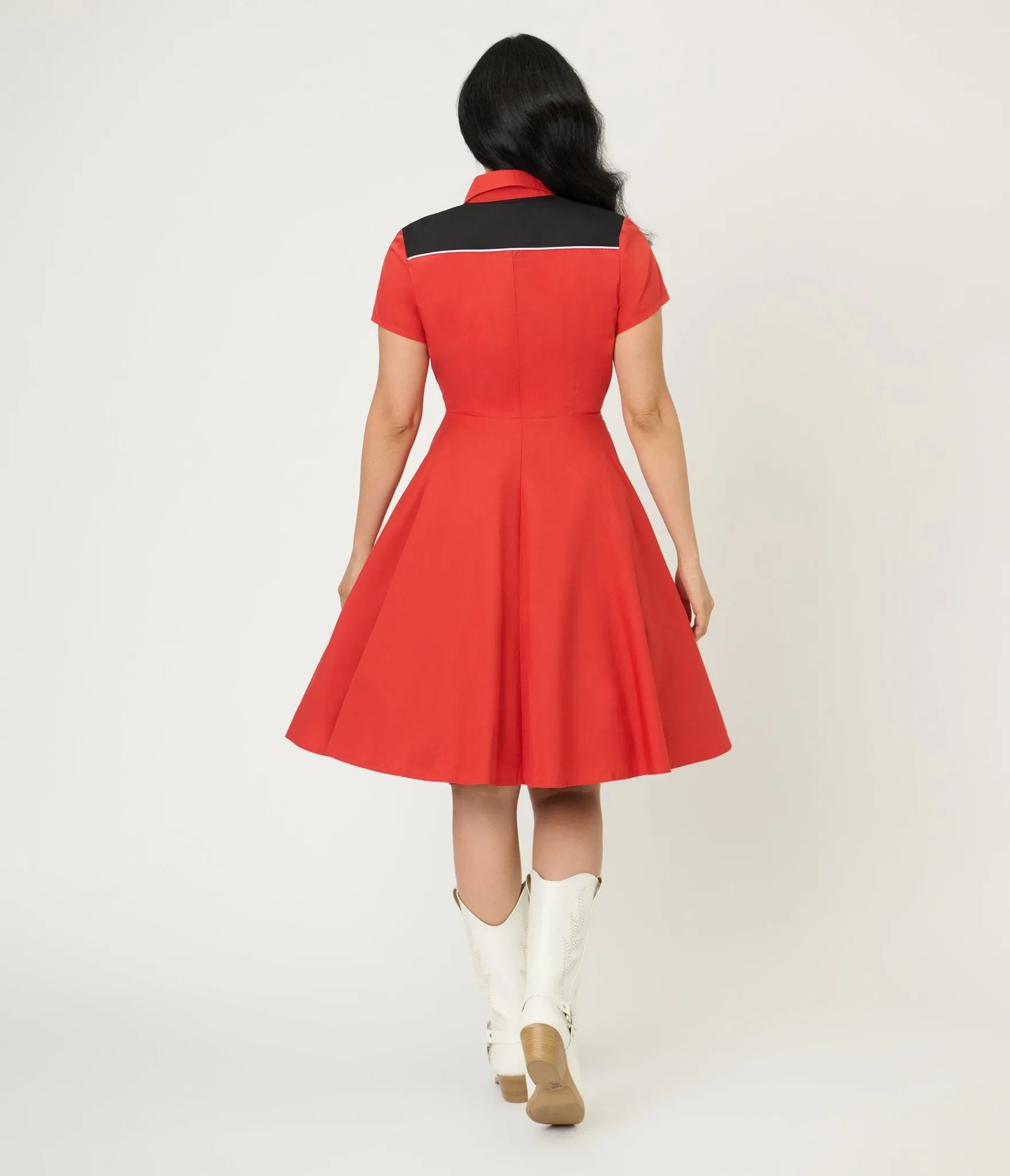 Smak Parlour Red Embroidered Cowboy Cat Western Flare Dress sold by Unique Vintage product image thumbnail 2