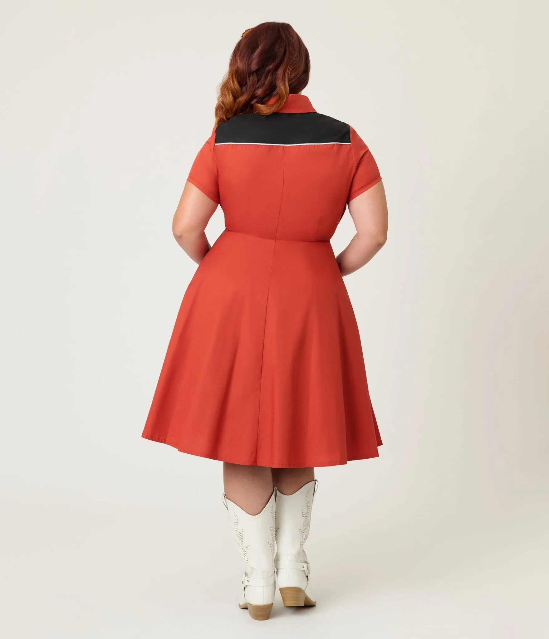 Smak Parlour Plus Size Red Embroidered Cowboy Cat Western Flare Dress sold by Unique Vintage product image thumbnail 2