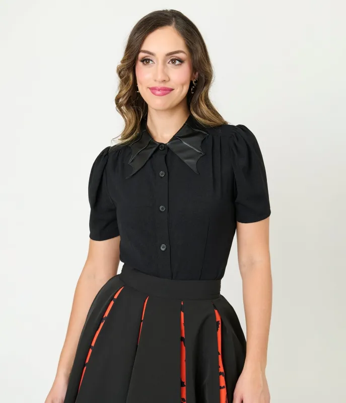 Unique Vintage Black Bat Collar Blouse sold by Unique Vintage