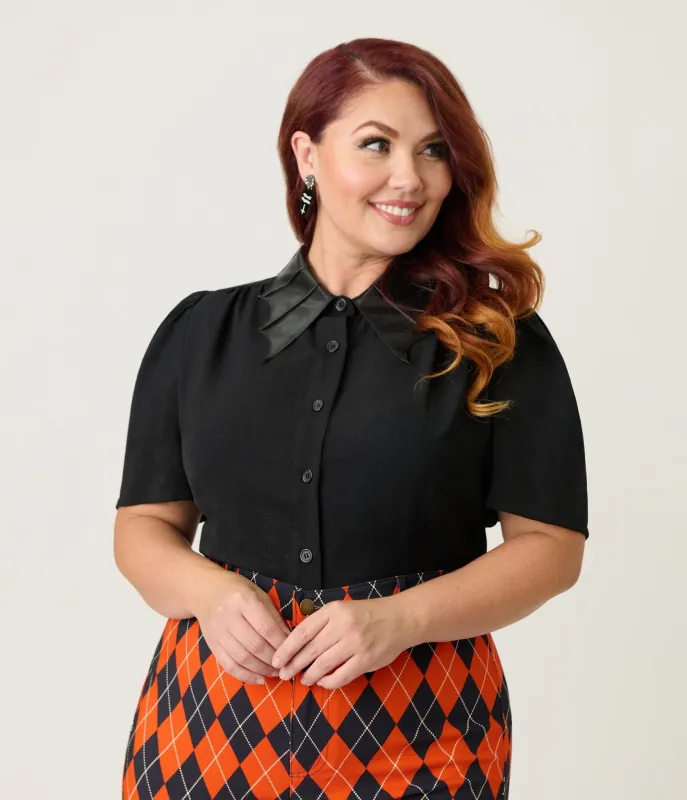 Unique Vintage Plus Size Black Bat Collar Blouse sold by Unique Vintage