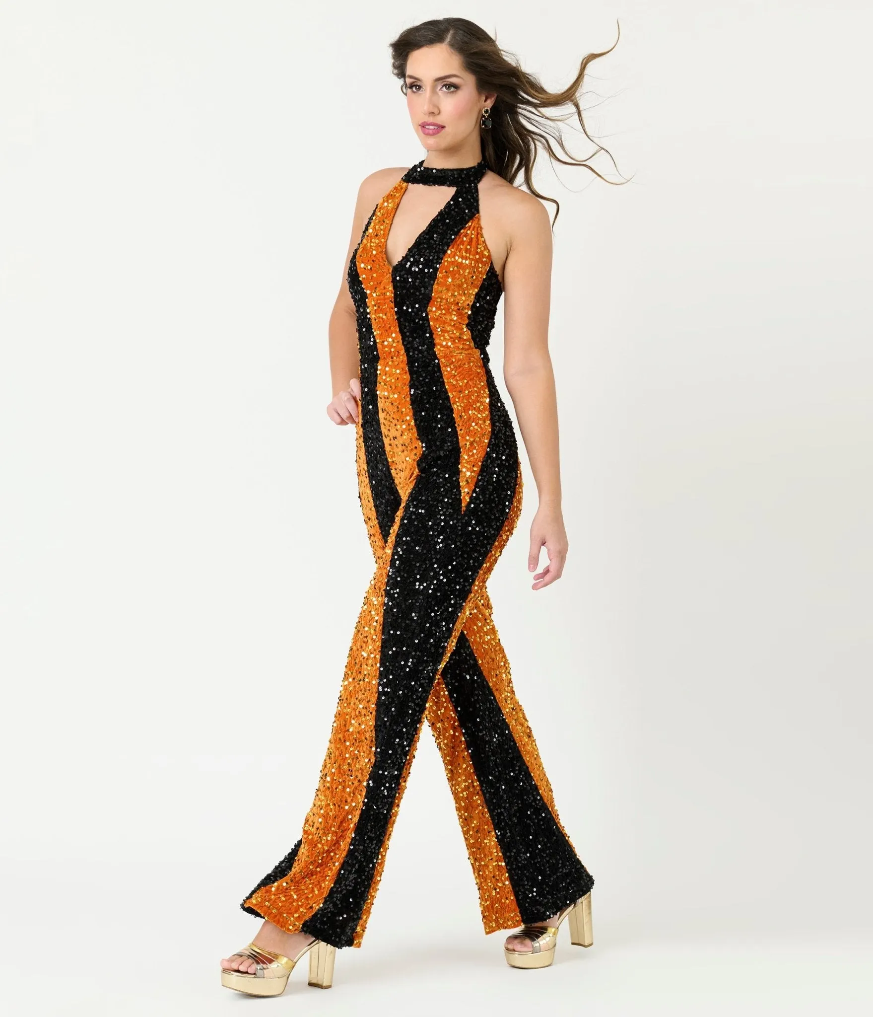 Smak Parlour Orange & Silver Sequin Glamour Goddess Jumpsuit sold by Unique Vintage product image thumbnail 3