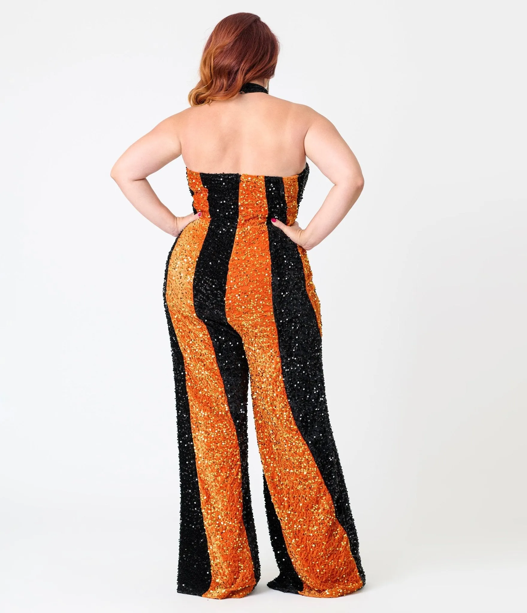 Smak Parlour Plus Size Orange & Silver Sequin Glamour Goddess Jumpsuit sold by Unique Vintage product image thumbnail 2