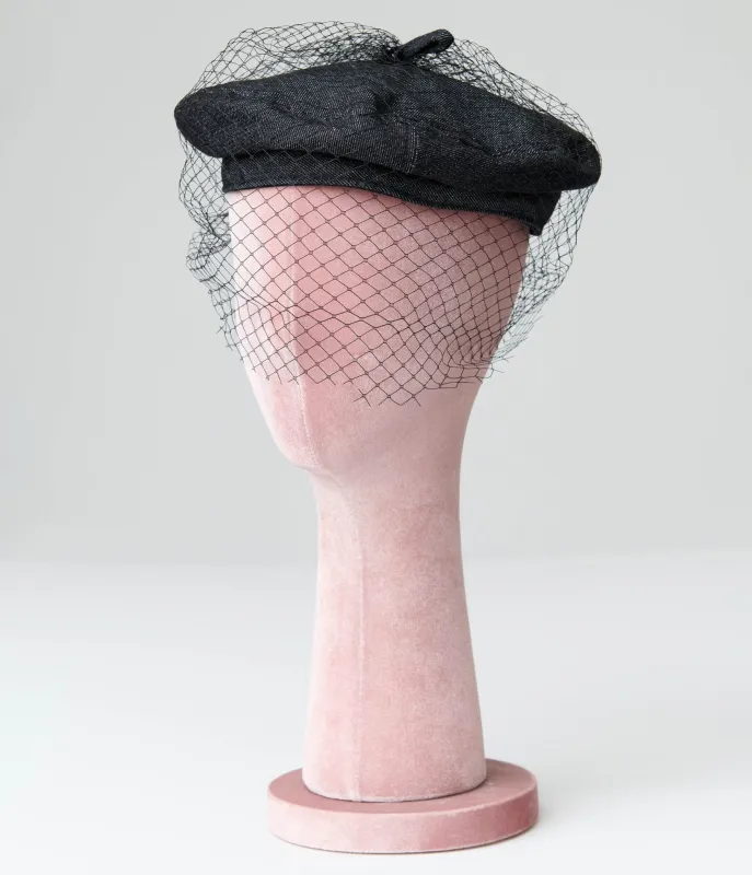 Black Denim Beret sold by Unique Vintage