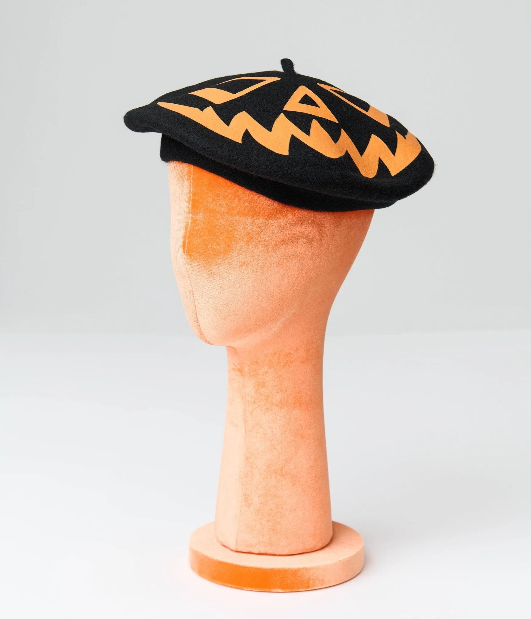 Trick Or Treat Pumpkin Black Beret sold by Unique Vintage