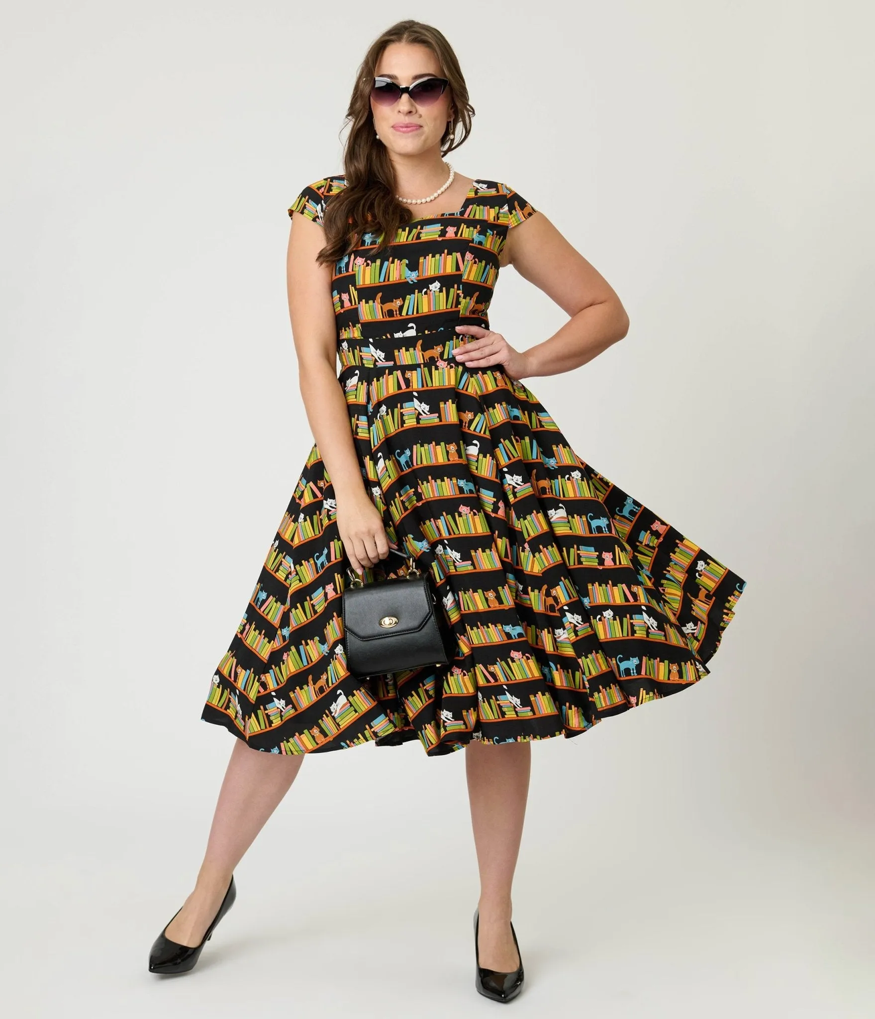 Magnolia Place Bookshelf Cats Anna Swing Dress sold by Unique Vintage product image thumbnail 4