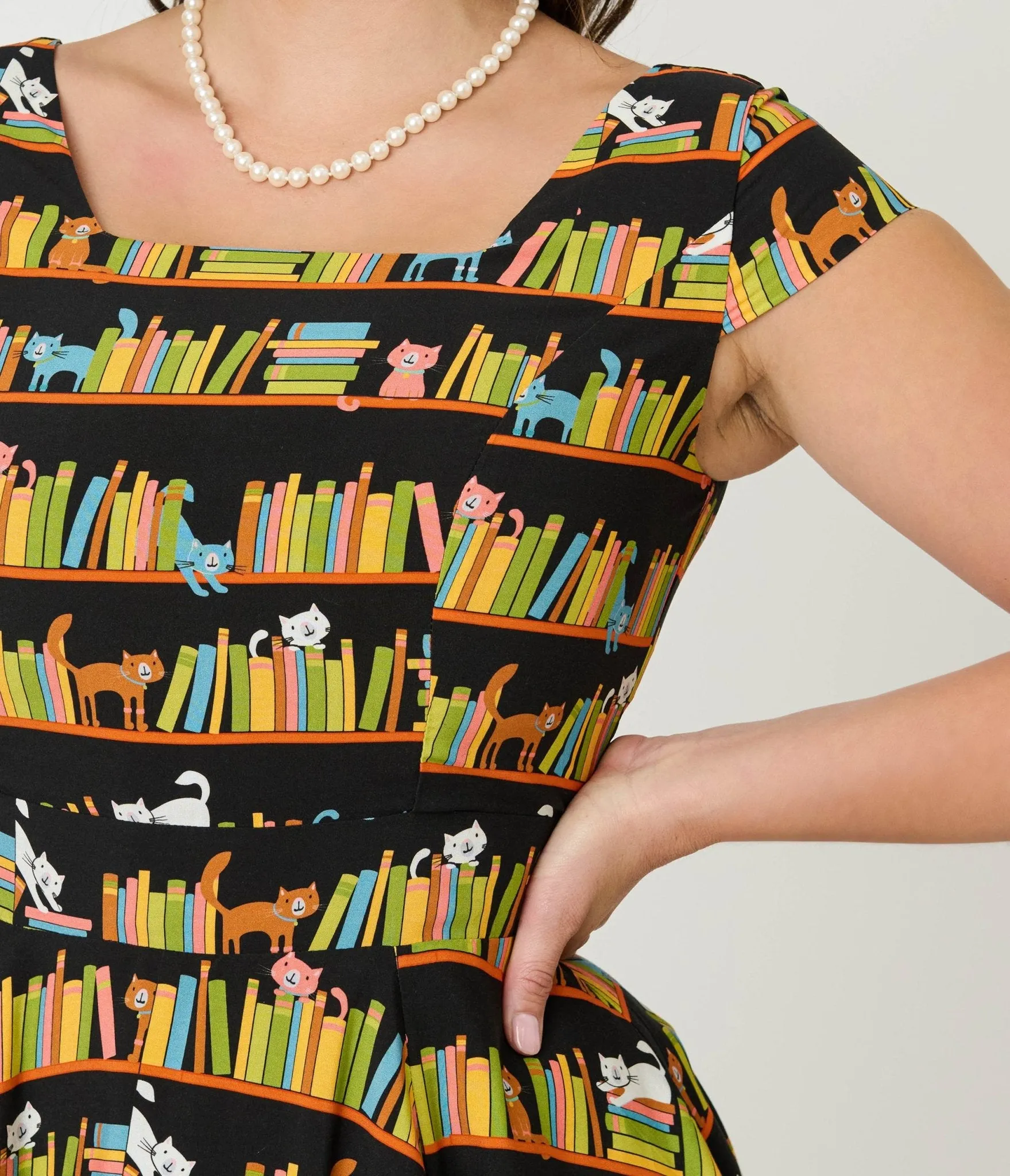 Magnolia Place Bookshelf Cats Anna Swing Dress sold by Unique Vintage product image thumbnail 5