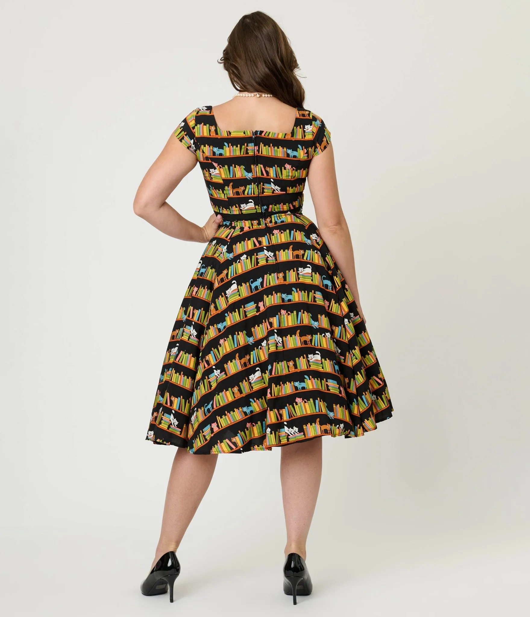 Magnolia Place Bookshelf Cats Anna Swing Dress sold by Unique Vintage product image thumbnail 2