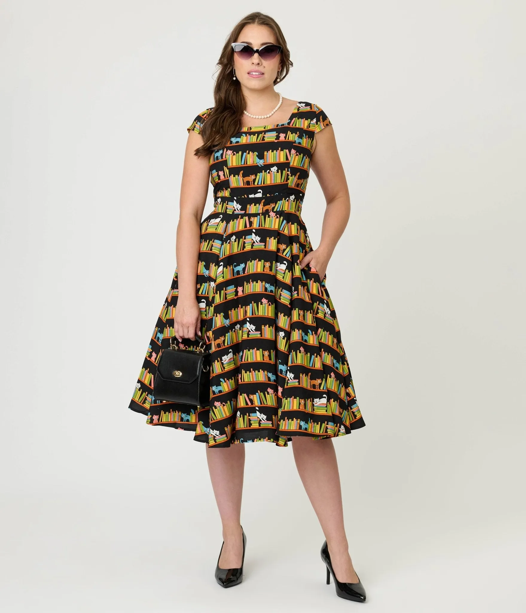 Magnolia Place Bookshelf Cats Anna Swing Dress sold by Unique Vintage product image thumbnail 3