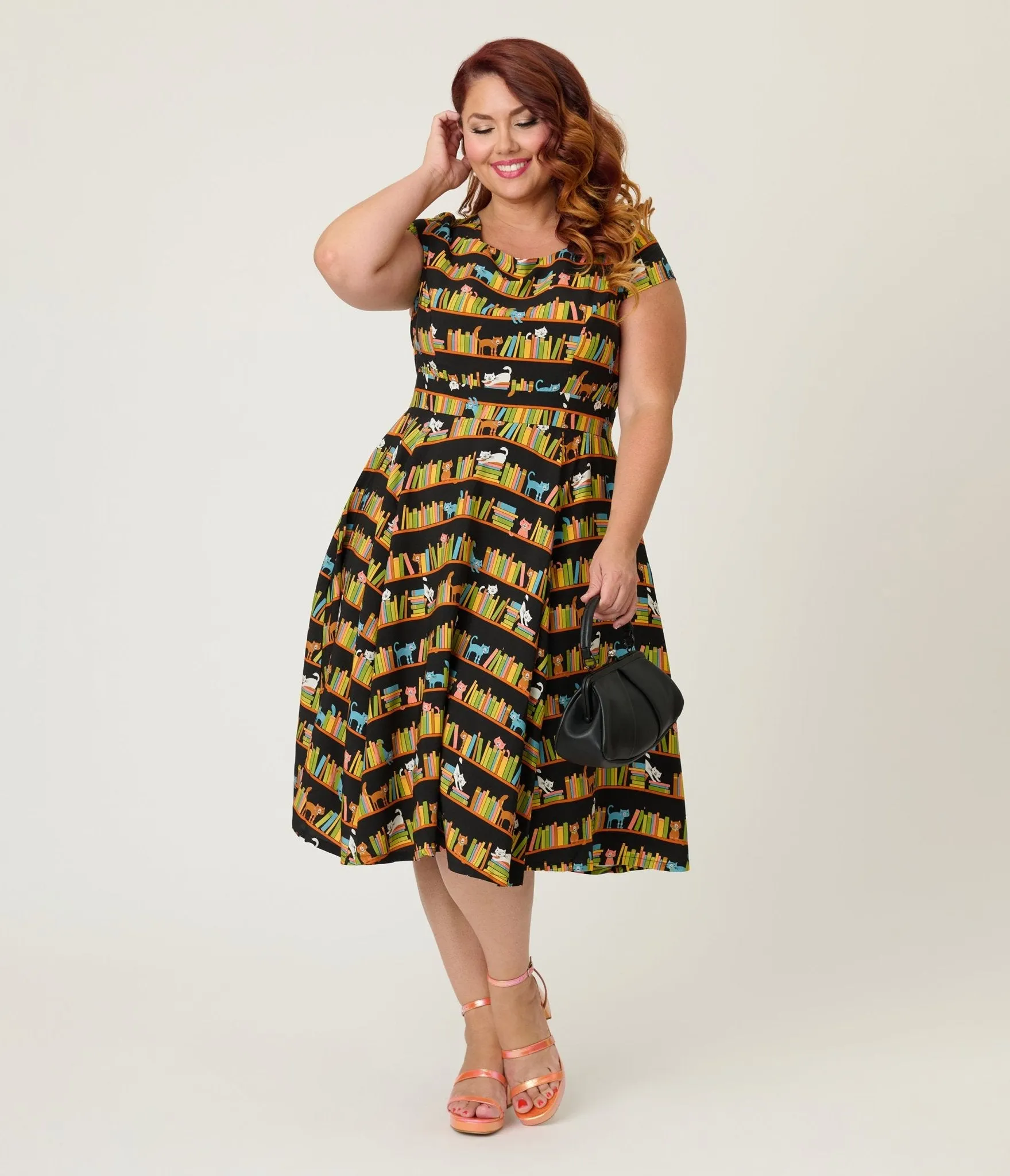 Magnolia Place Plus Size Bookshelf Cats Anna Swing Dress sold by Unique Vintage product image thumbnail 3