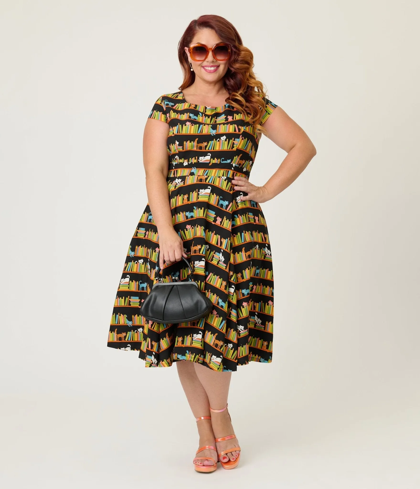 Magnolia Place Plus Size Bookshelf Cats Anna Swing Dress sold by Unique Vintage product image thumbnail 4