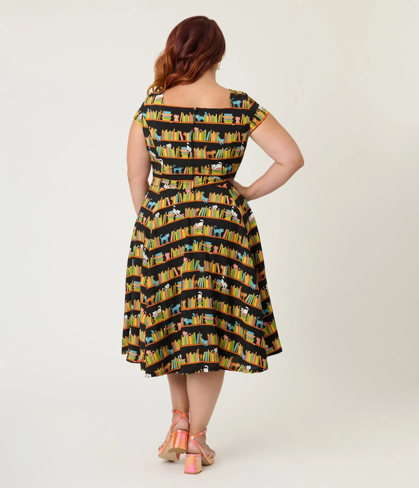 Magnolia Place Plus Size Bookshelf Cats Anna Swing Dress sold by Unique Vintage product image thumbnail 2