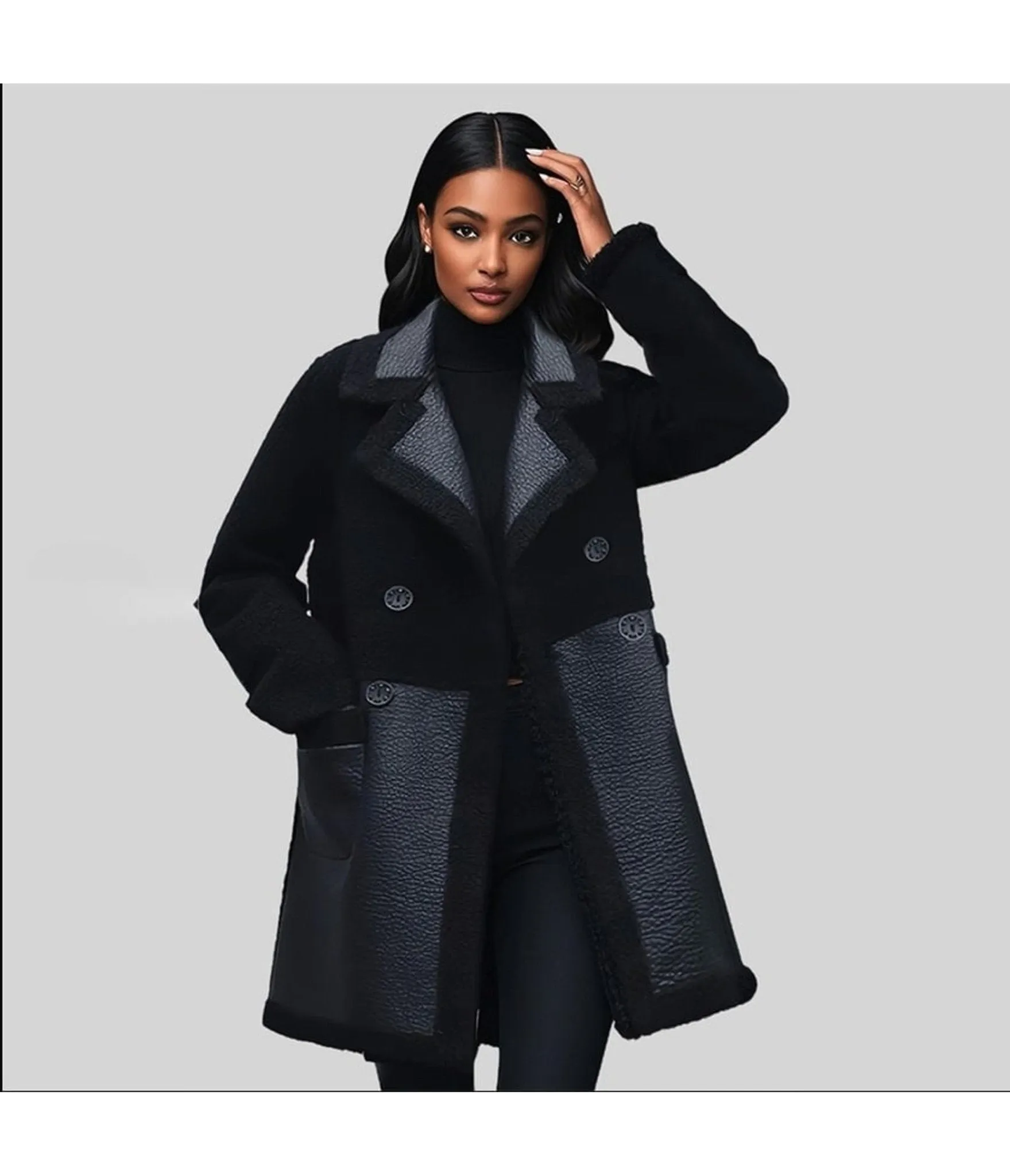 Black Reversible Faux Fur Lined Long Coat sold by Unique Vintage