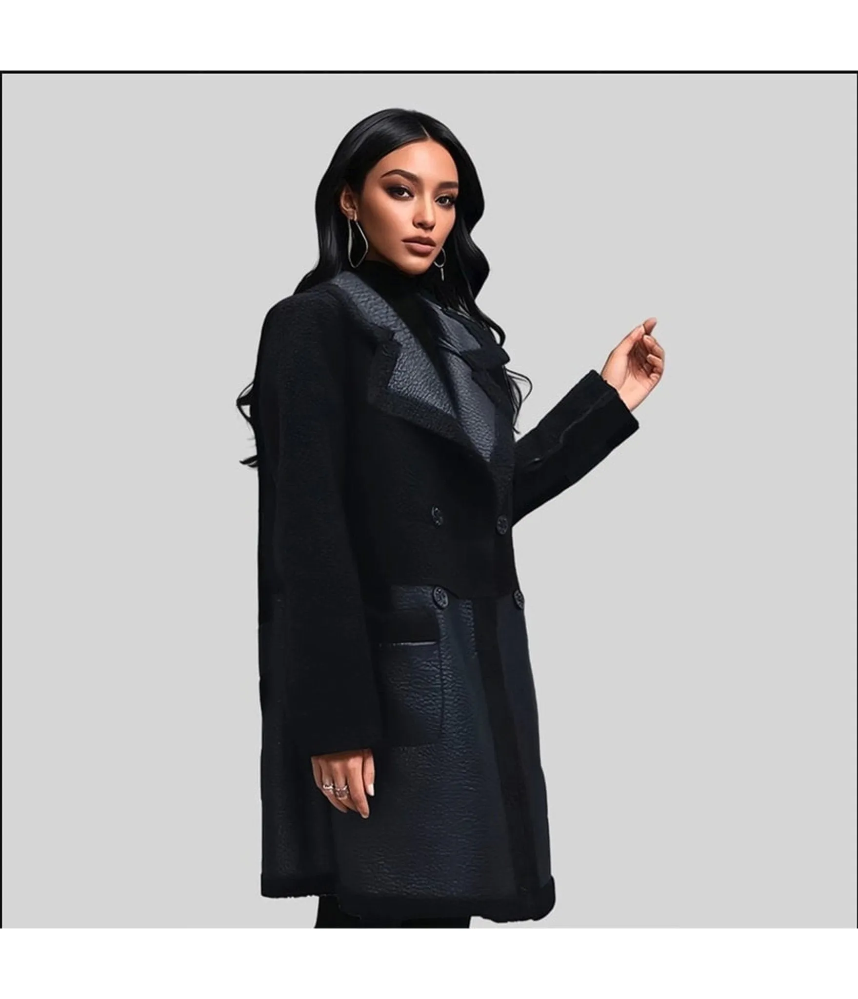 Black Reversible Faux Fur Lined Long Coat sold by Unique Vintage product image thumbnail 2