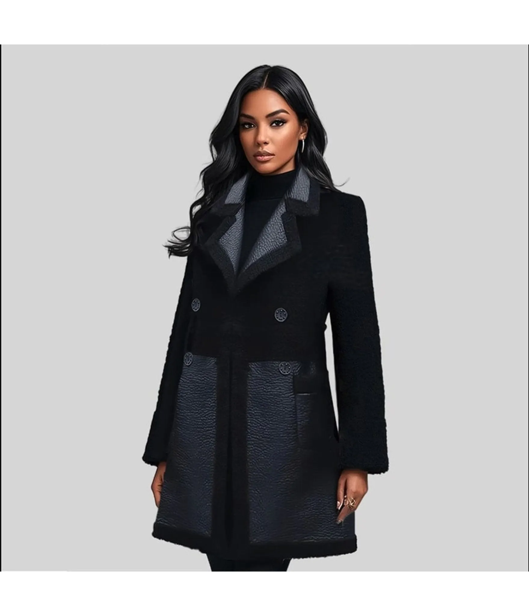 Black Reversible Faux Fur Lined Long Coat sold by Unique Vintage product image thumbnail 3