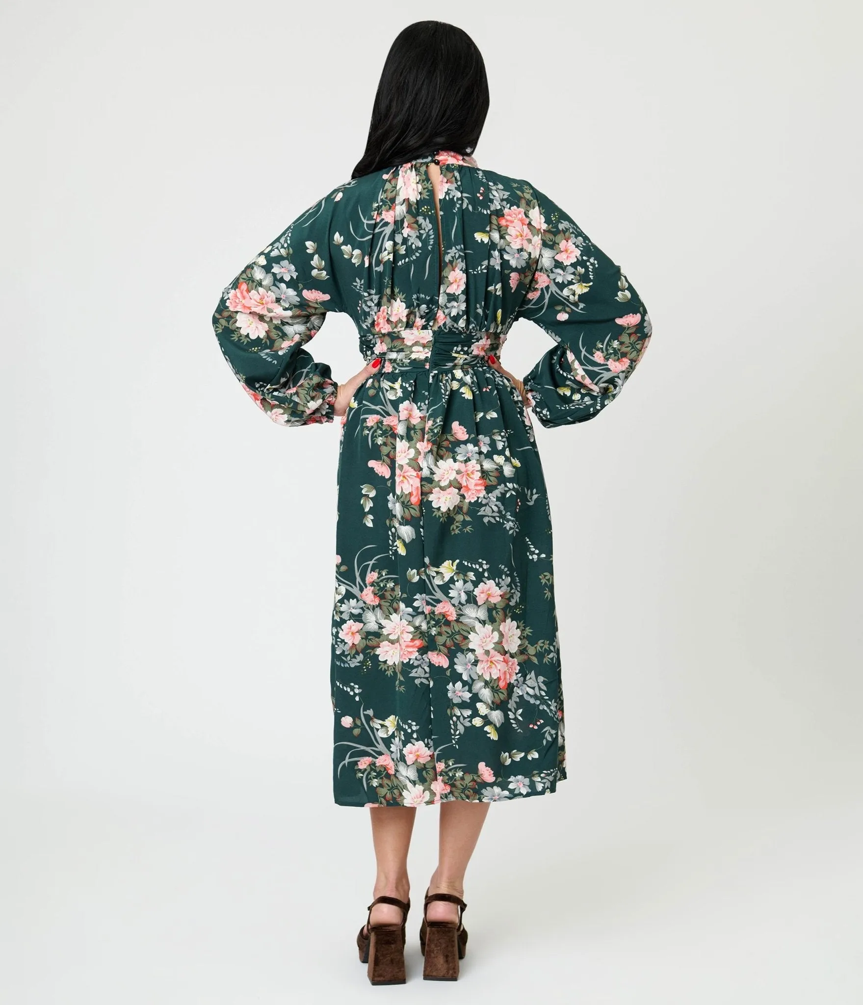 Green Floral Midi Dress sold by Unique Vintage product image thumbnail 2