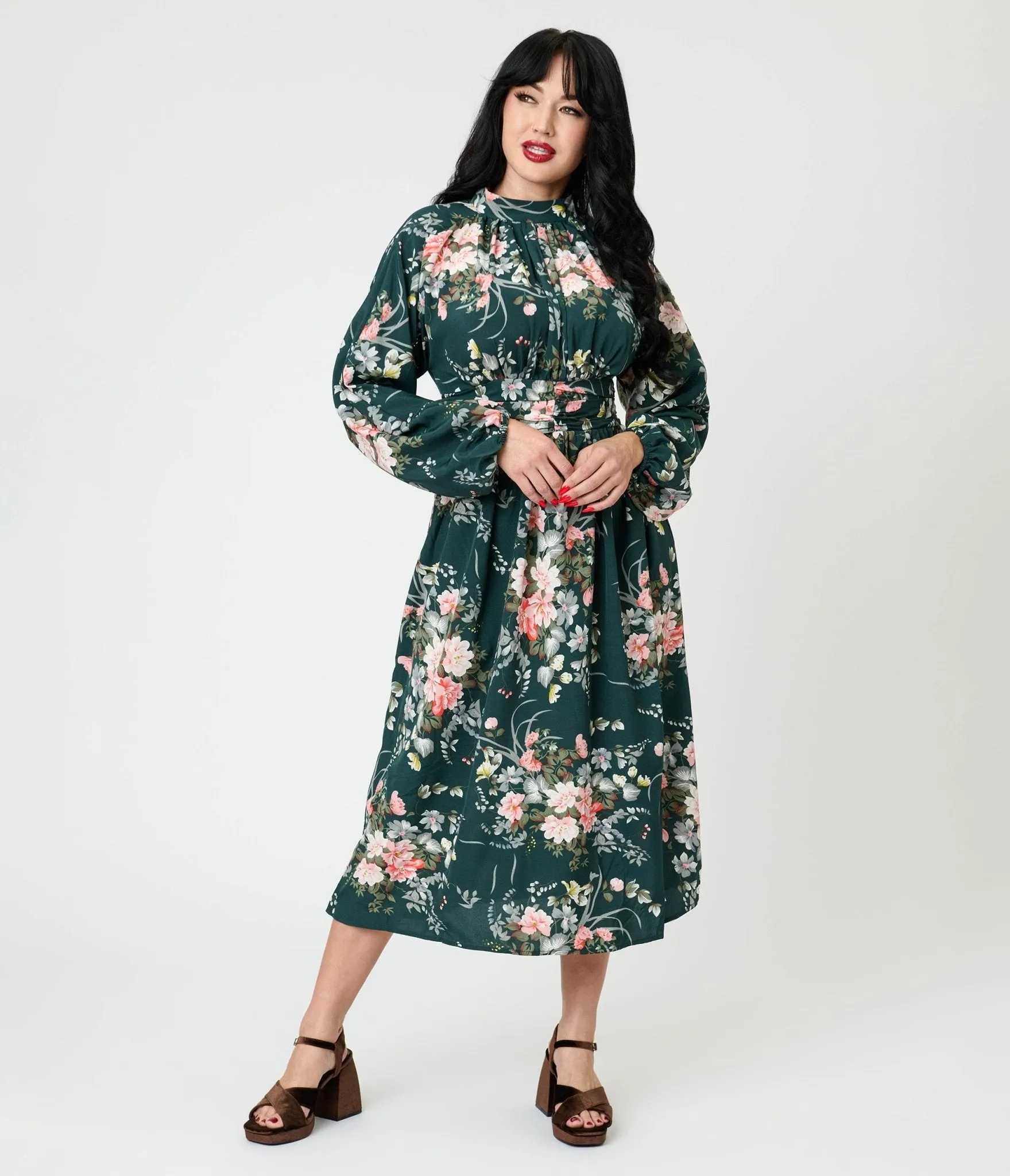Green Floral Midi Dress sold by Unique Vintage product image thumbnail 3