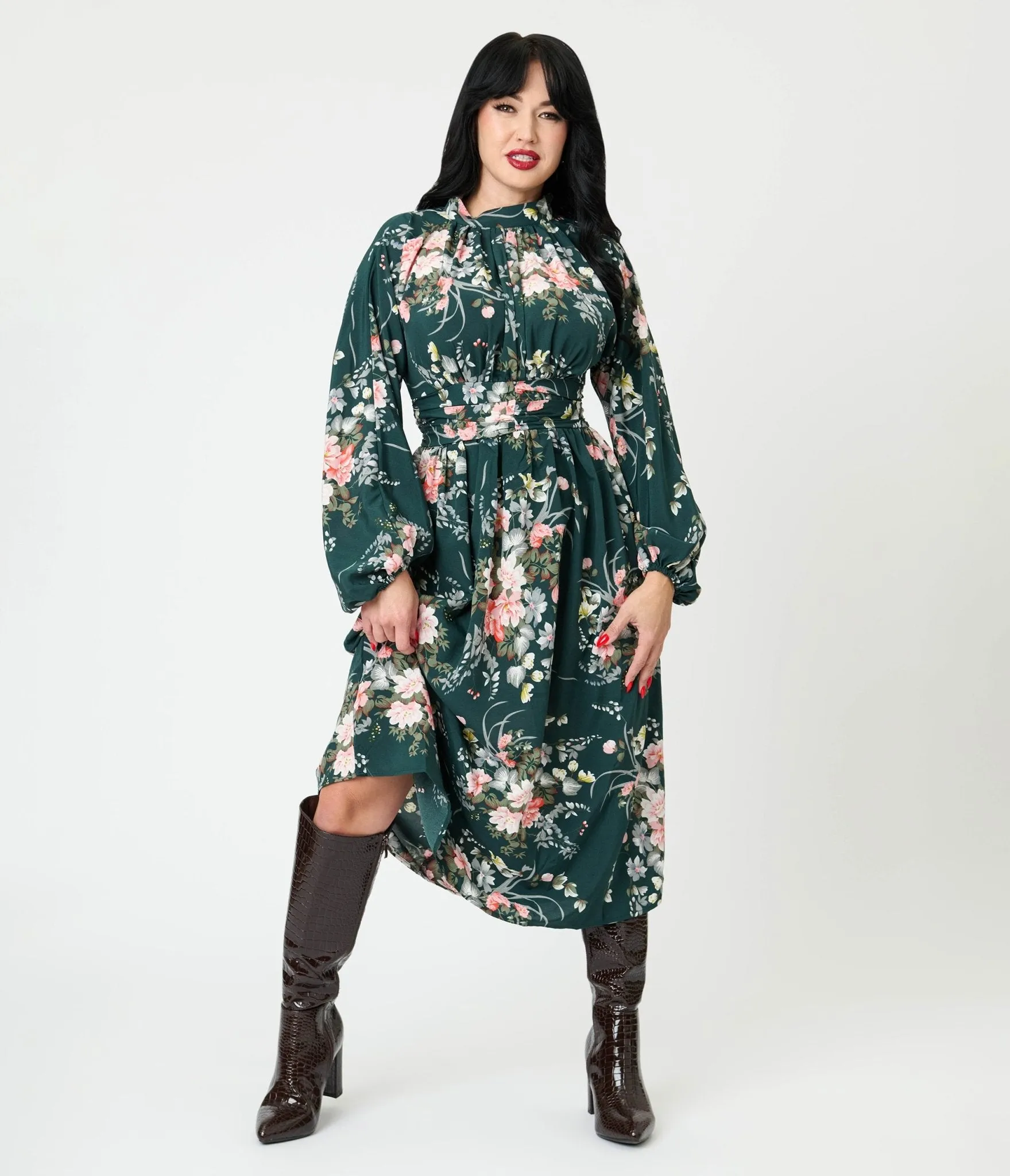 Green Floral Midi Dress sold by Unique Vintage product image thumbnail 4
