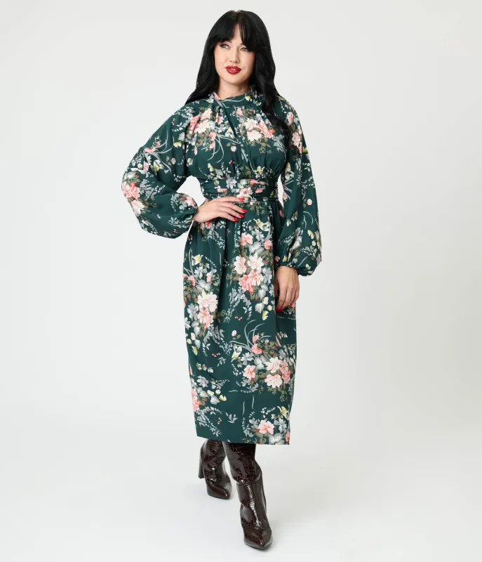 Green Floral Midi Dress sold by Unique Vintage