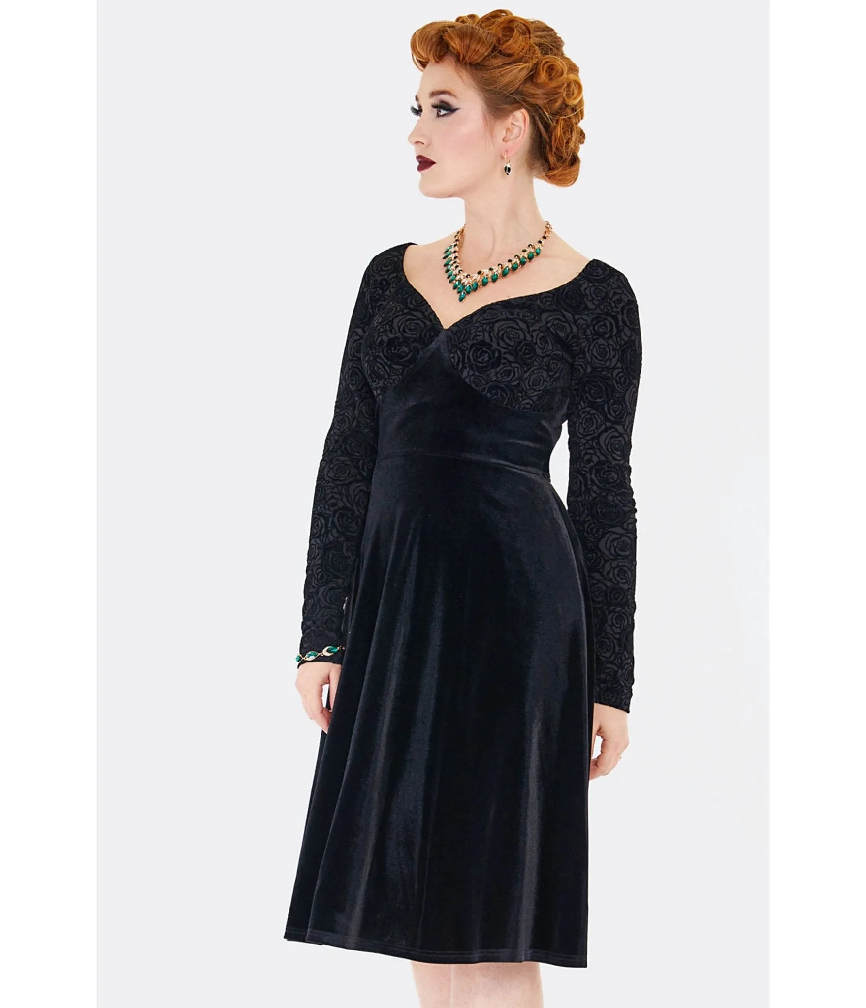 Voodoo Vixen Black Rose Embossed Velvet Swing Dress sold by Unique Vintage product image thumbnail 3