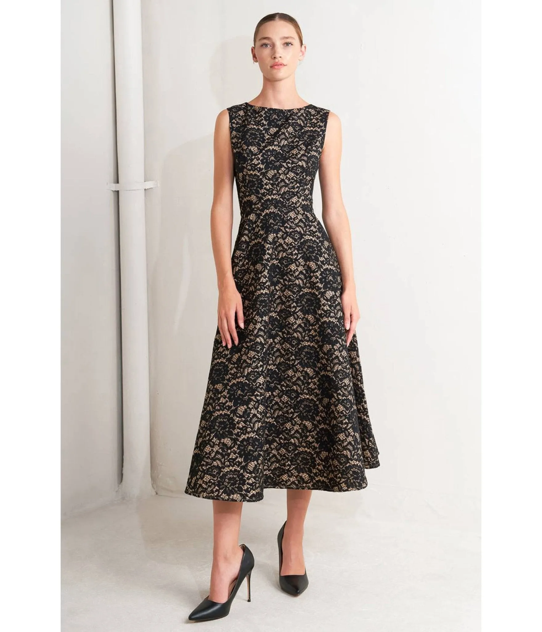 Black Lace Woven Midi Dress sold by Unique Vintage product image thumbnail 4