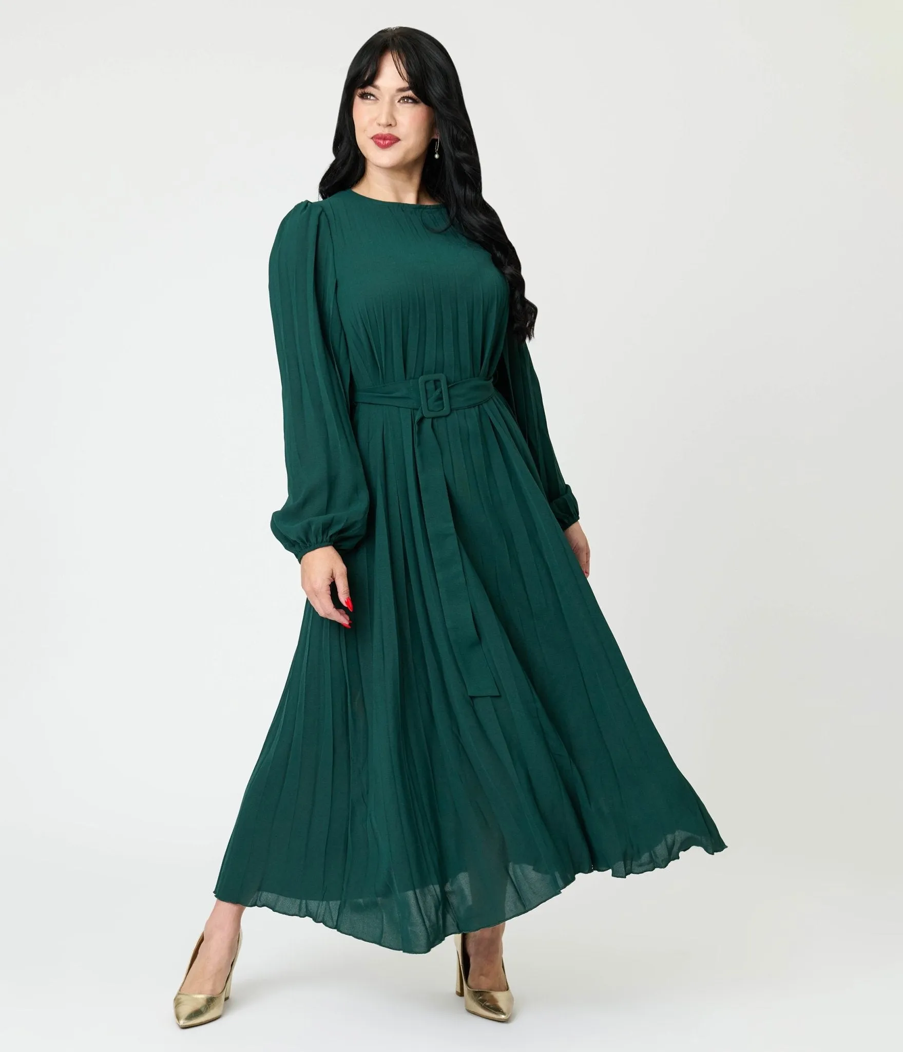Emerald Green Pleated Maxi Dress sold by Unique Vintage