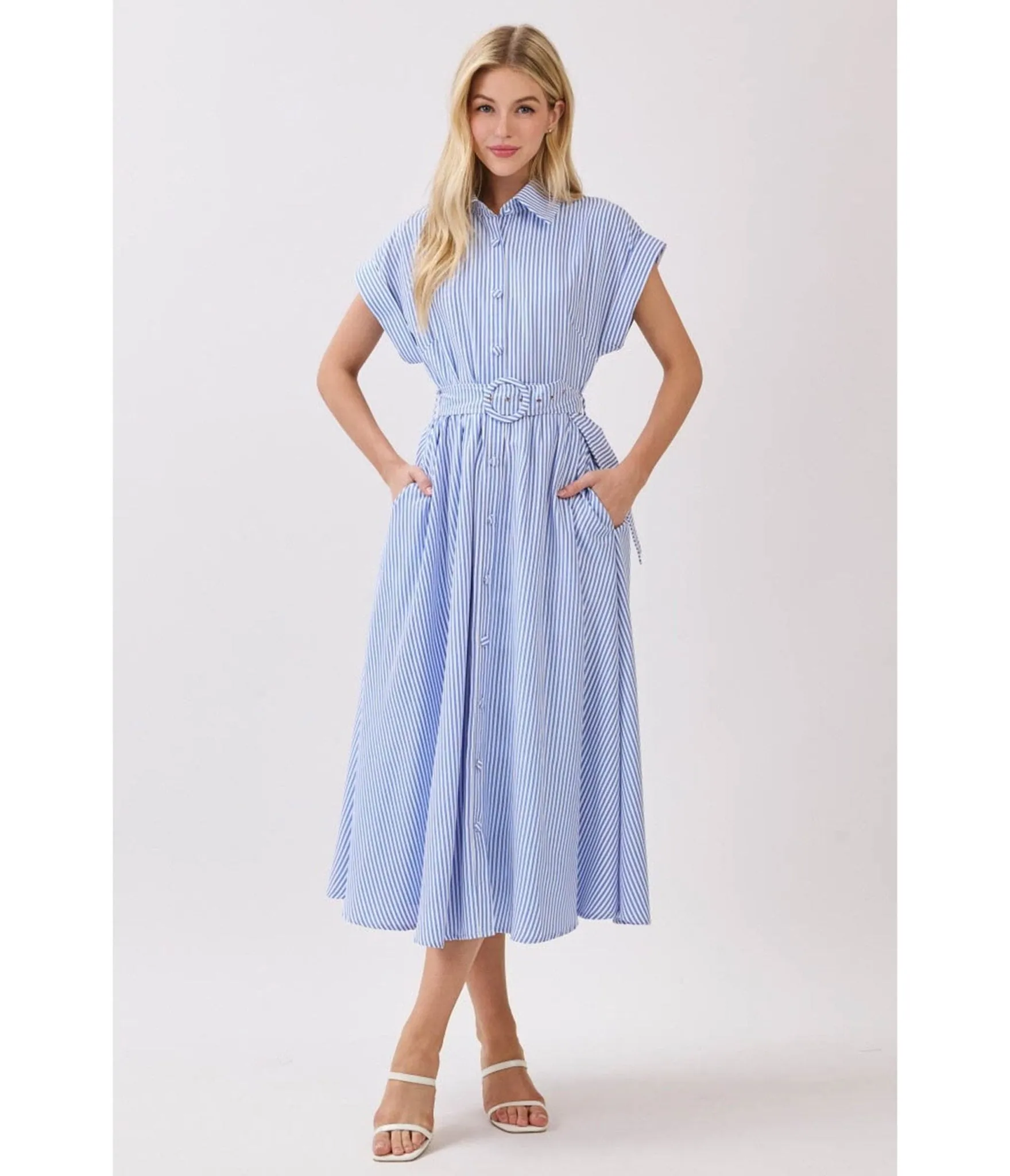 Blue & White Pinstripe Midi Dress sold by Unique Vintage product image thumbnail 3