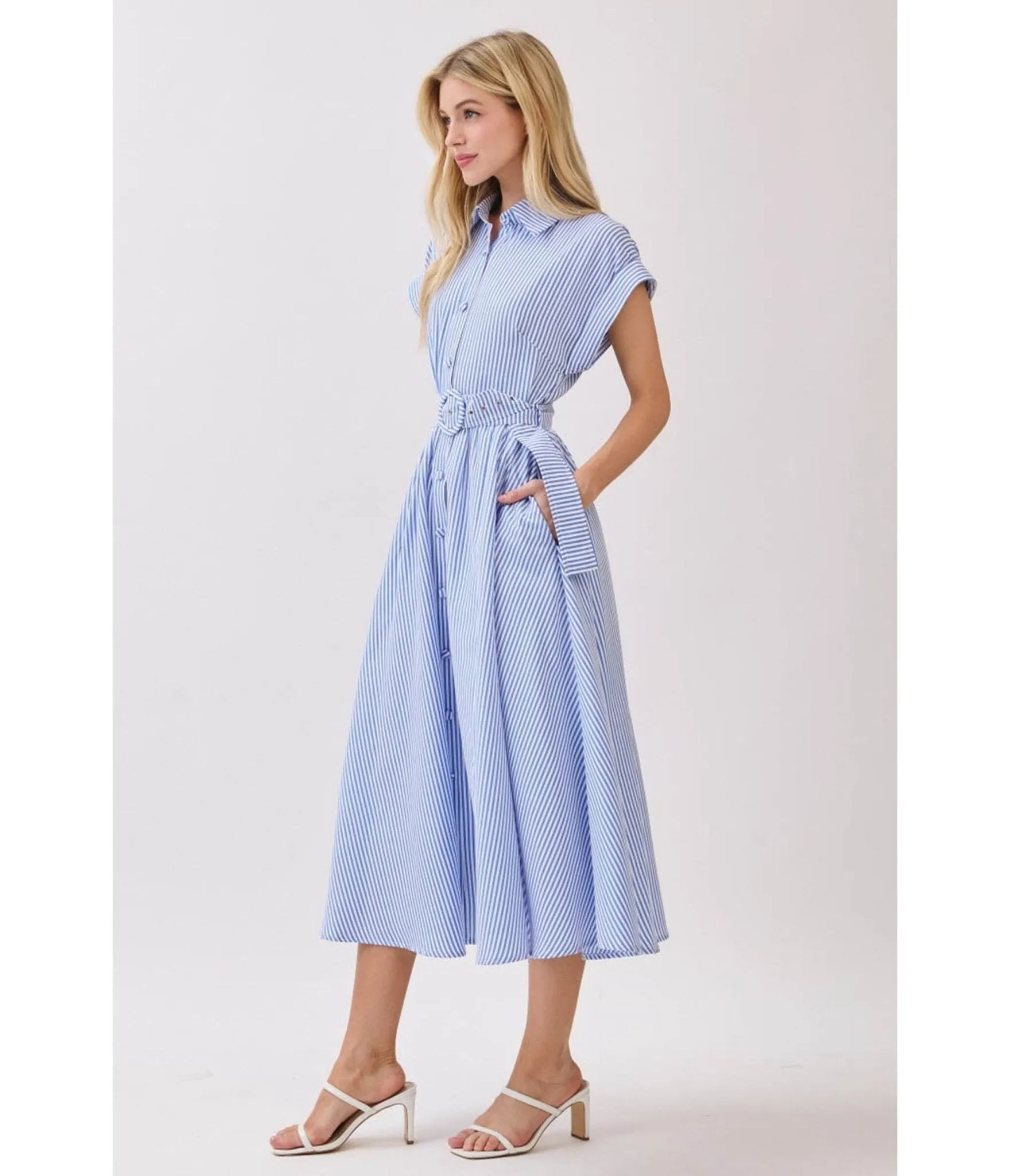 Blue & White Pinstripe Midi Dress sold by Unique Vintage product image thumbnail 4