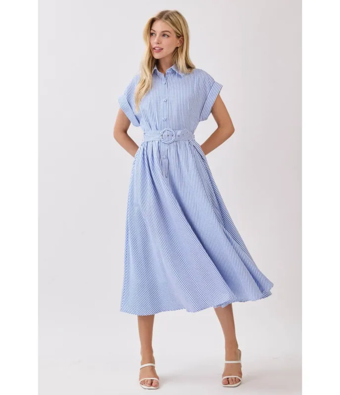 Blue & White Pinstripe Midi Dress sold by Unique Vintage