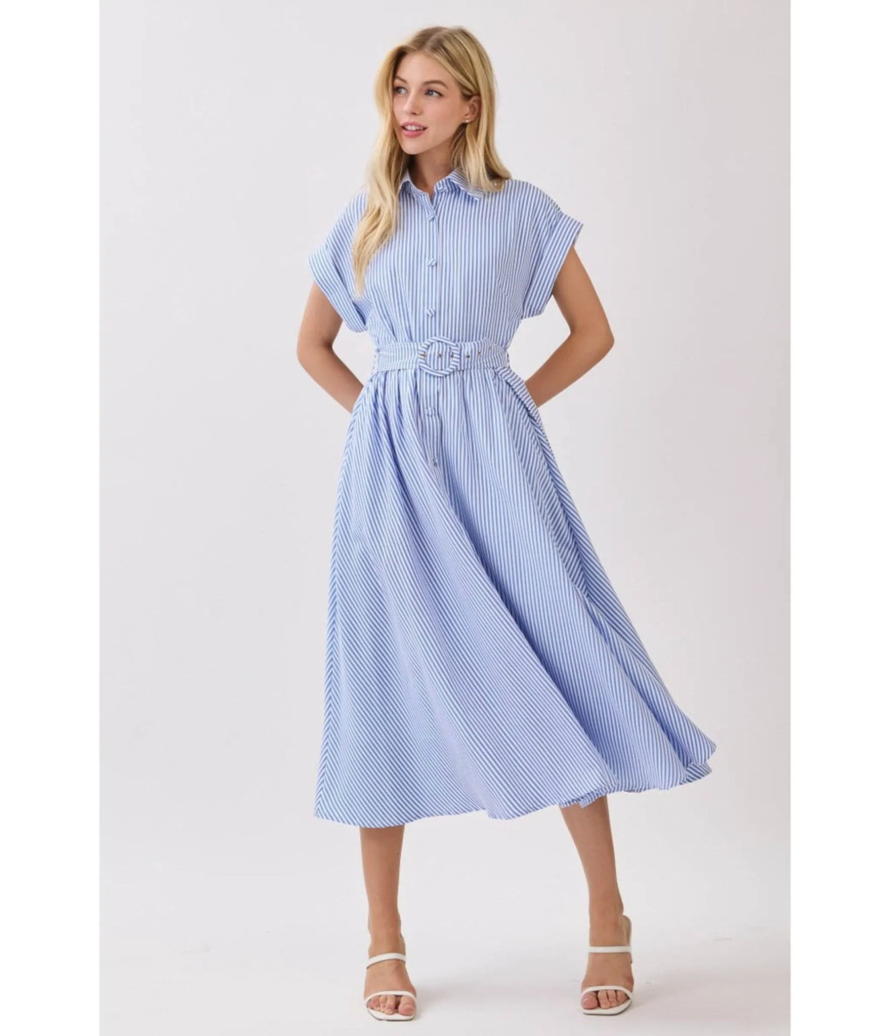 Blue & White Pinstripe Midi Dress sold by Unique Vintage