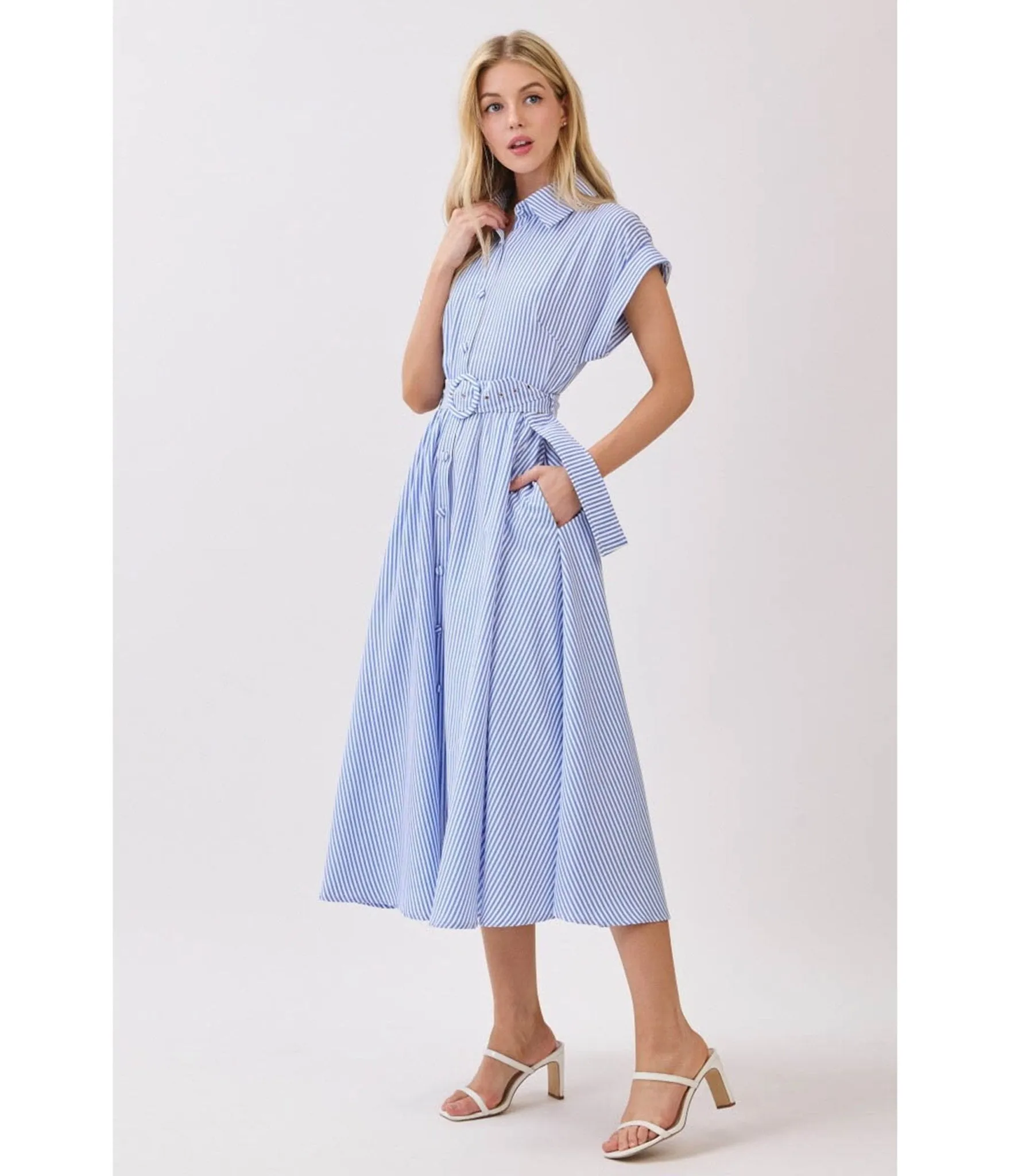 Blue & White Pinstripe Midi Dress sold by Unique Vintage product image thumbnail 5