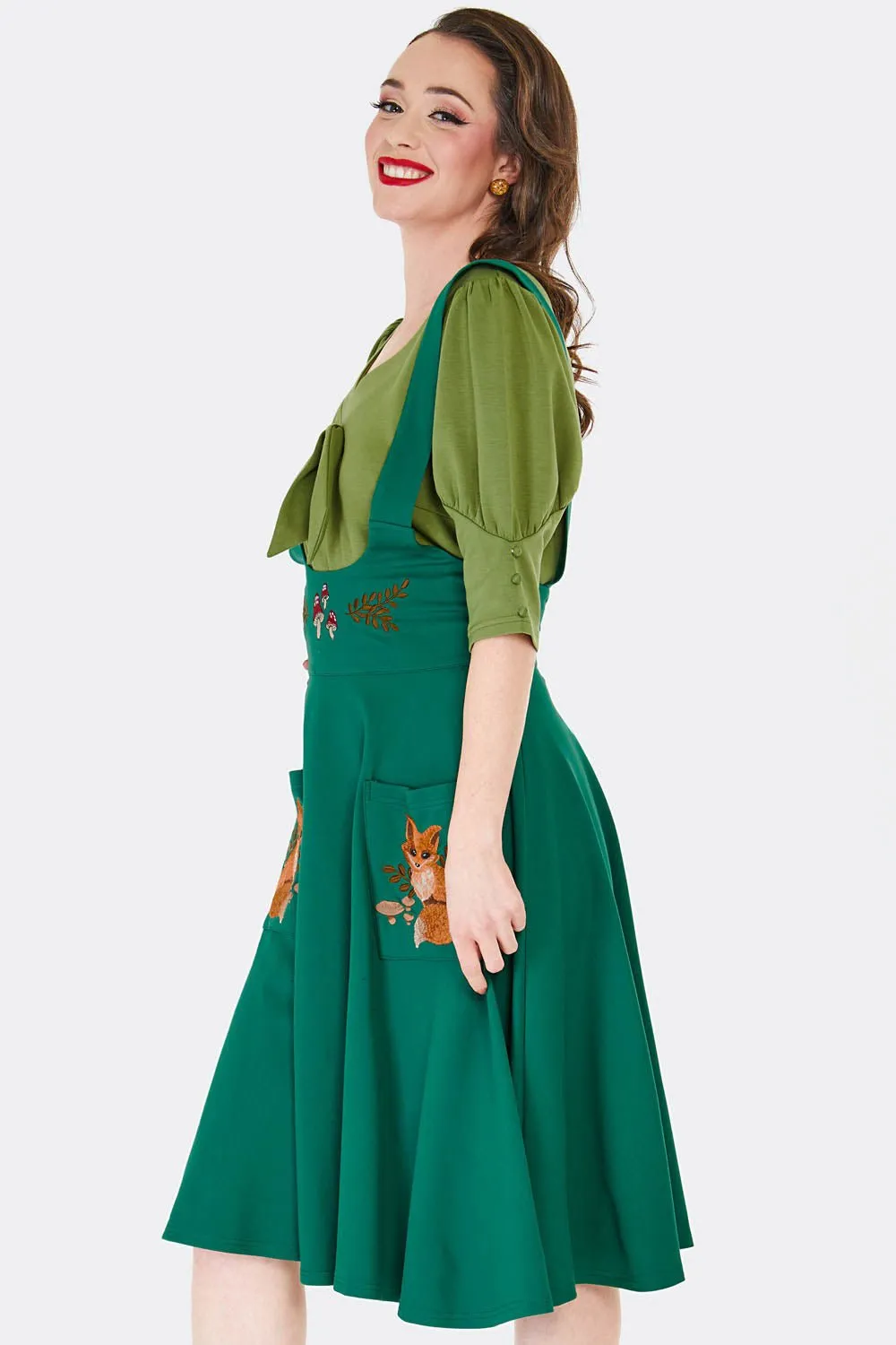 Voodoo Vixen Green Forest Fox Suspender Swing Skirt sold by Unique Vintage product image thumbnail 3