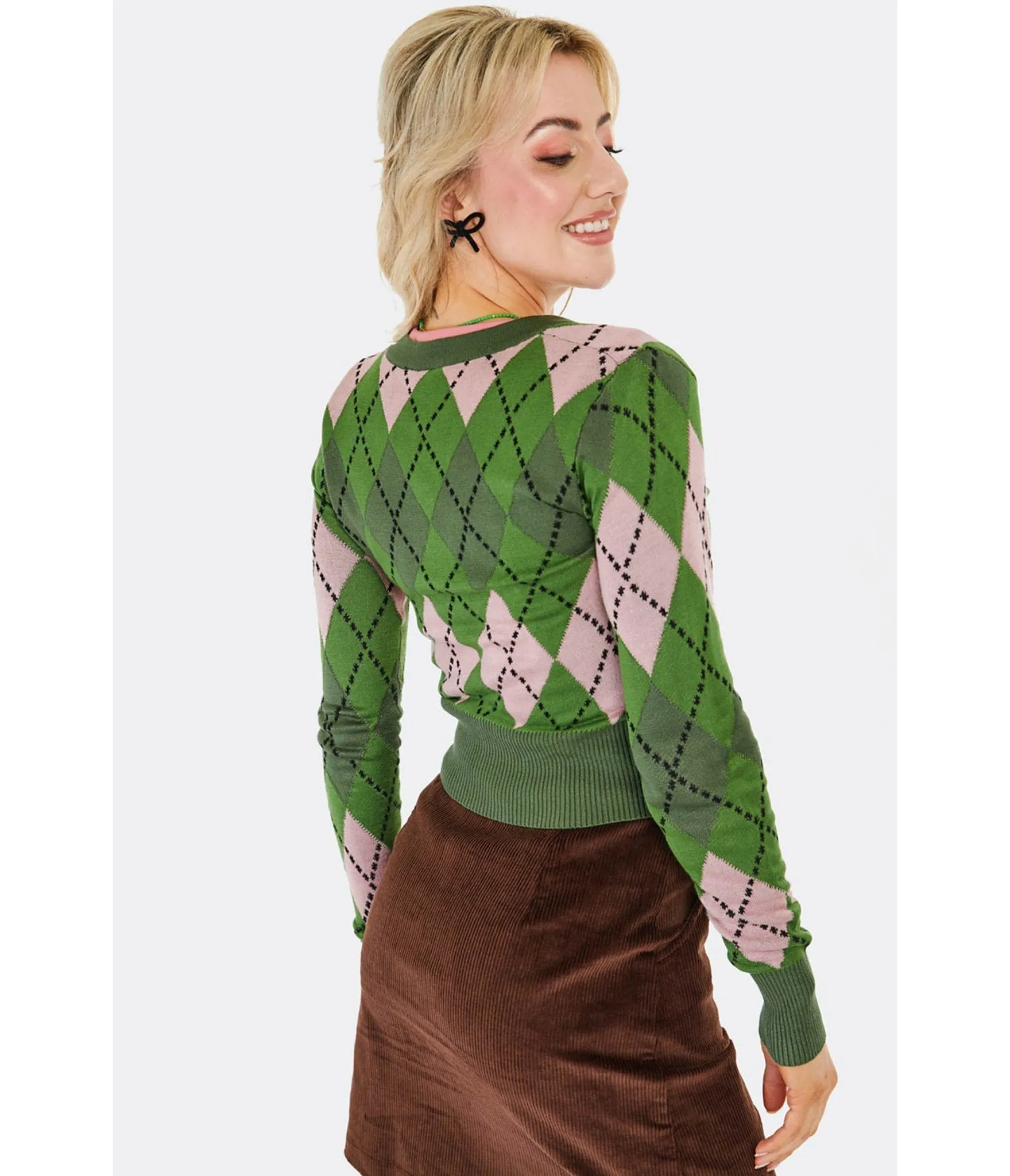 Voodoo Vixen Green & Pink Argyle Cardigan sold by Unique Vintage product image thumbnail 2