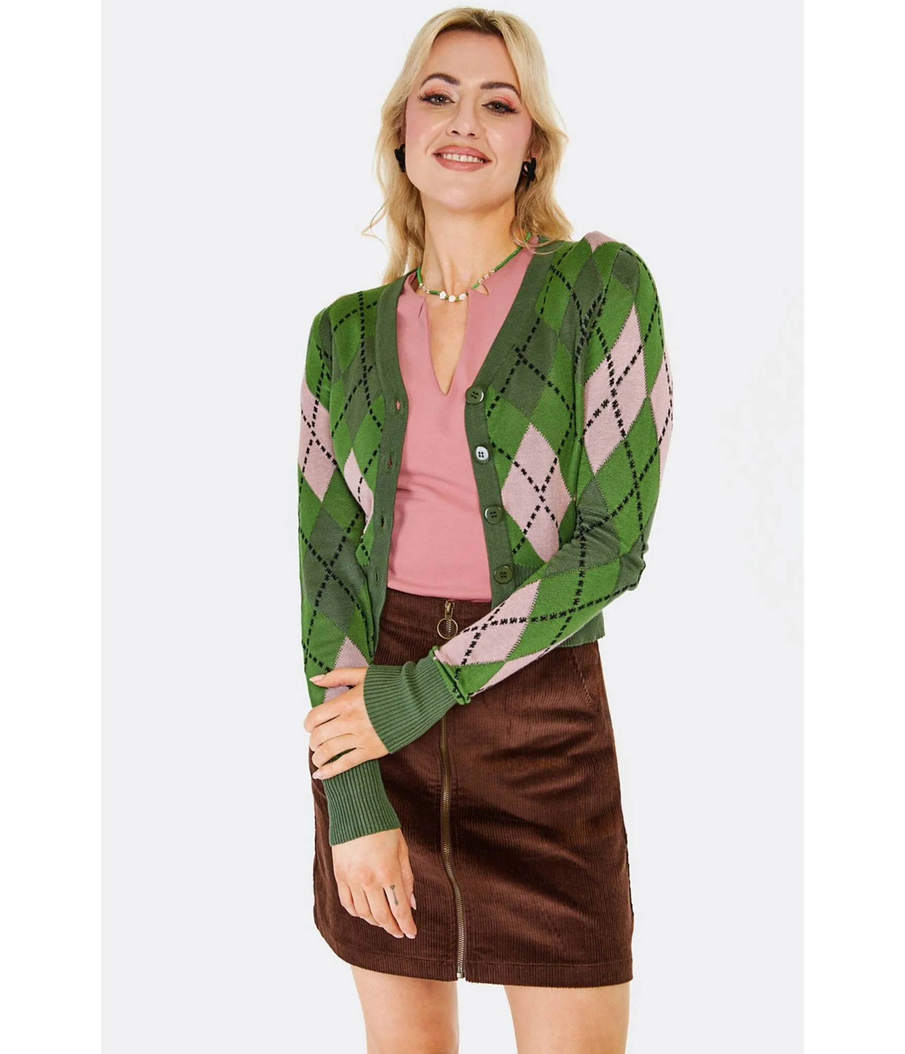 Voodoo Vixen Green & Pink Argyle Cardigan sold by Unique Vintage product image thumbnail 3