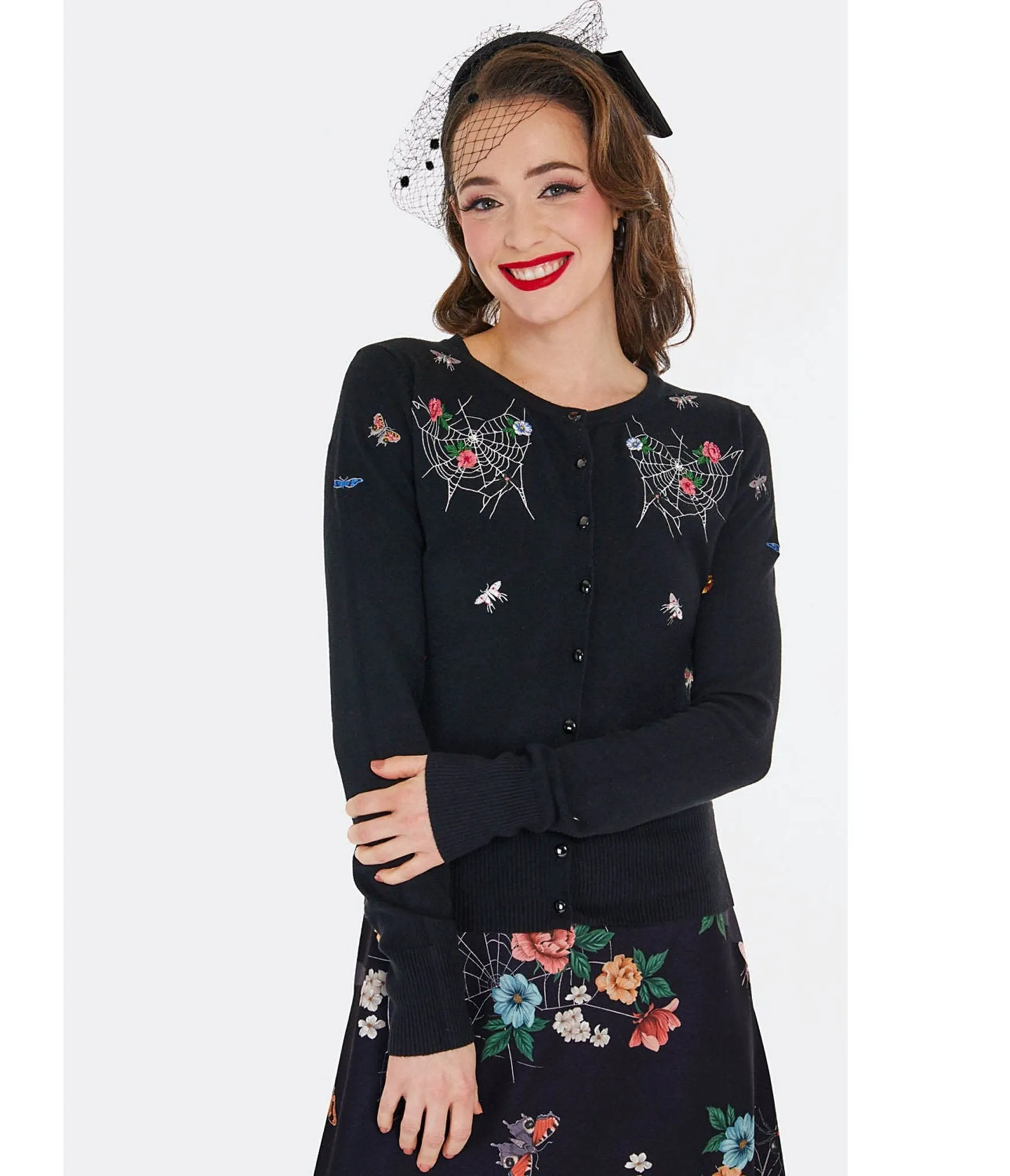 Voodoo Vixen Black Moth Embroidered Cardigan sold by Unique Vintage