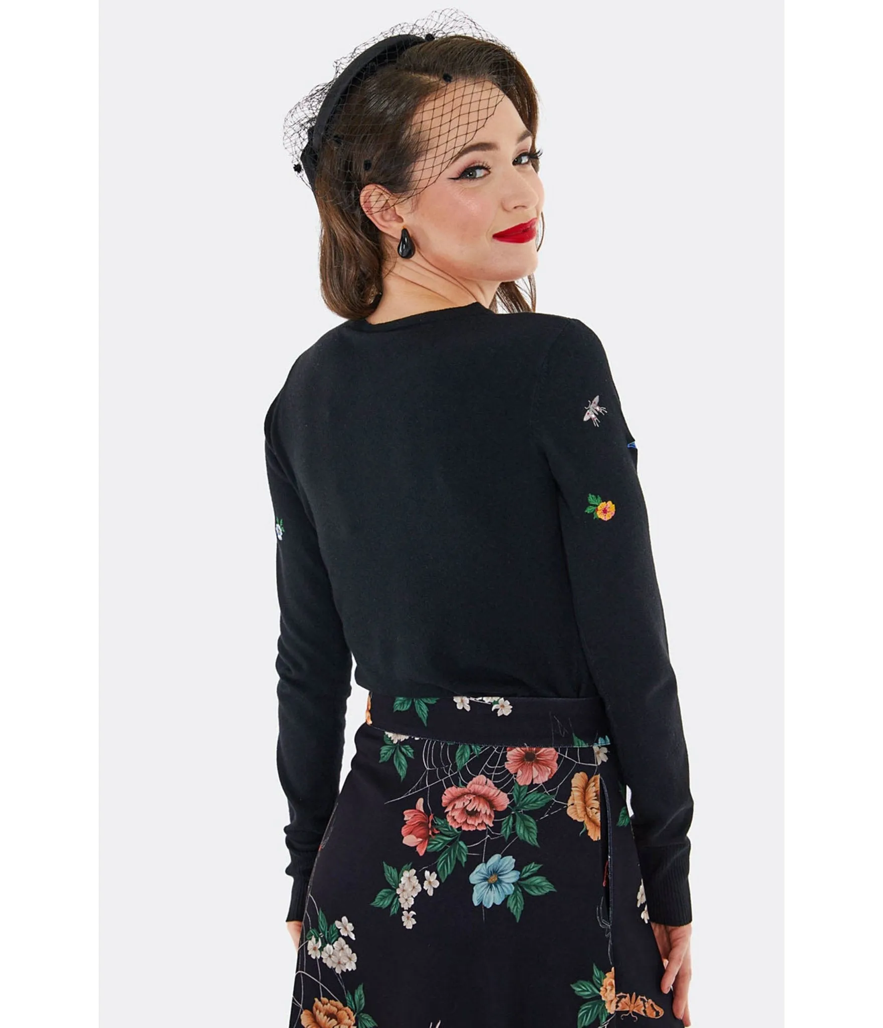 Voodoo Vixen Black Moth Embroidered Cardigan sold by Unique Vintage product image thumbnail 2