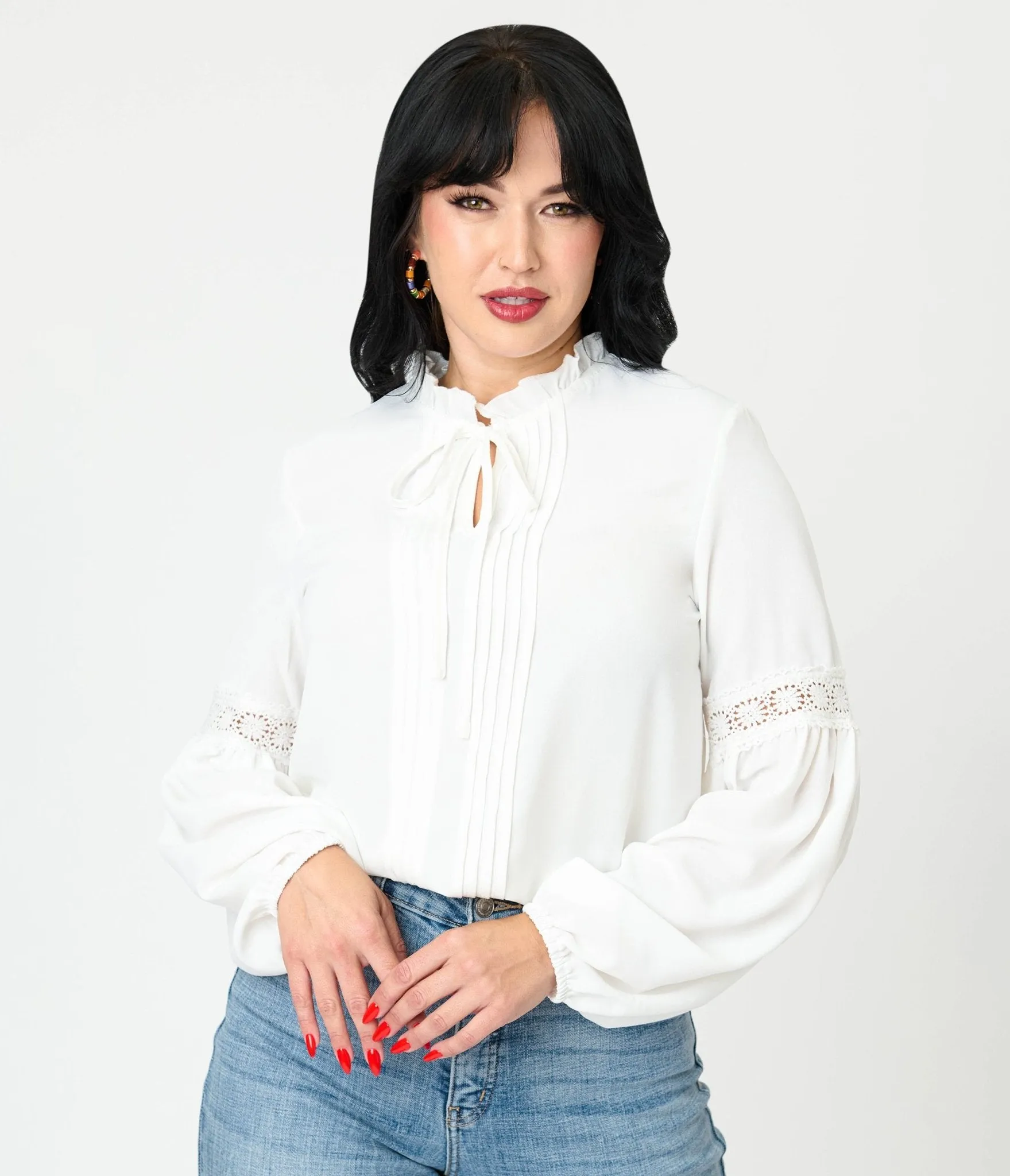 White Ruffle Collar Blouse sold by Unique Vintage
