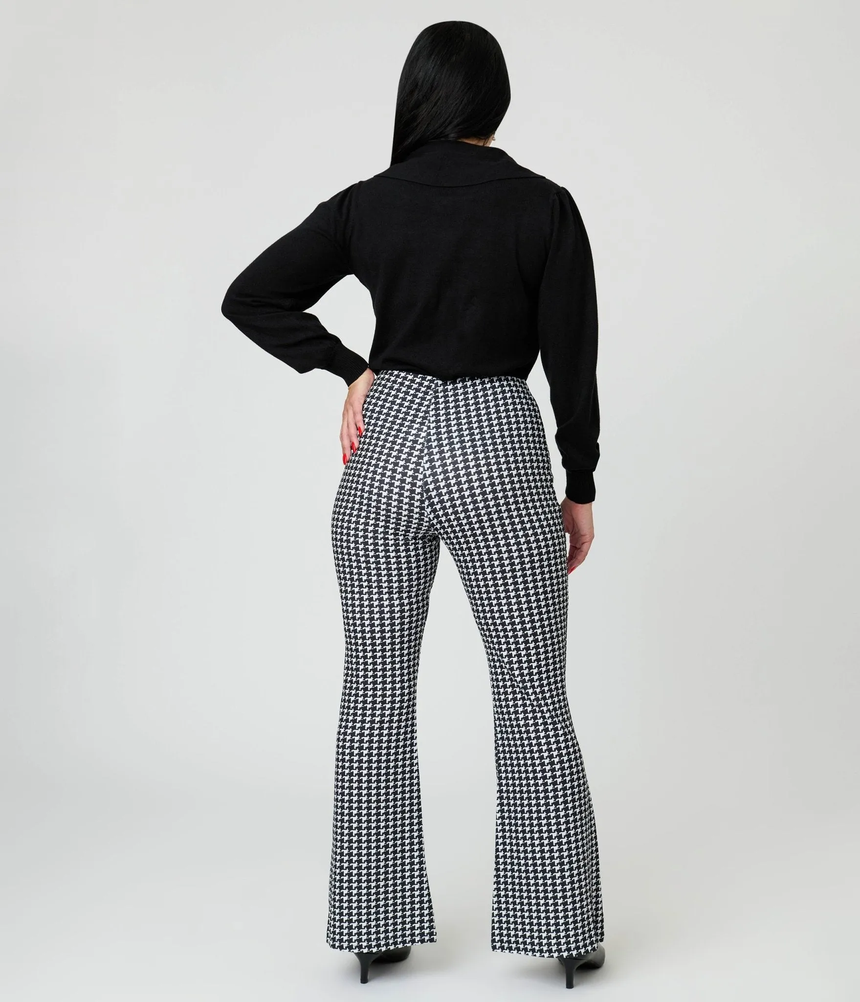 Black Houndstooth High Waist Flare Pants sold by Unique Vintage product image thumbnail 3