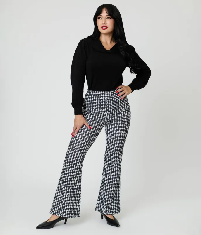 Black Houndstooth High Waist Flare Pants made by Unique Vintage