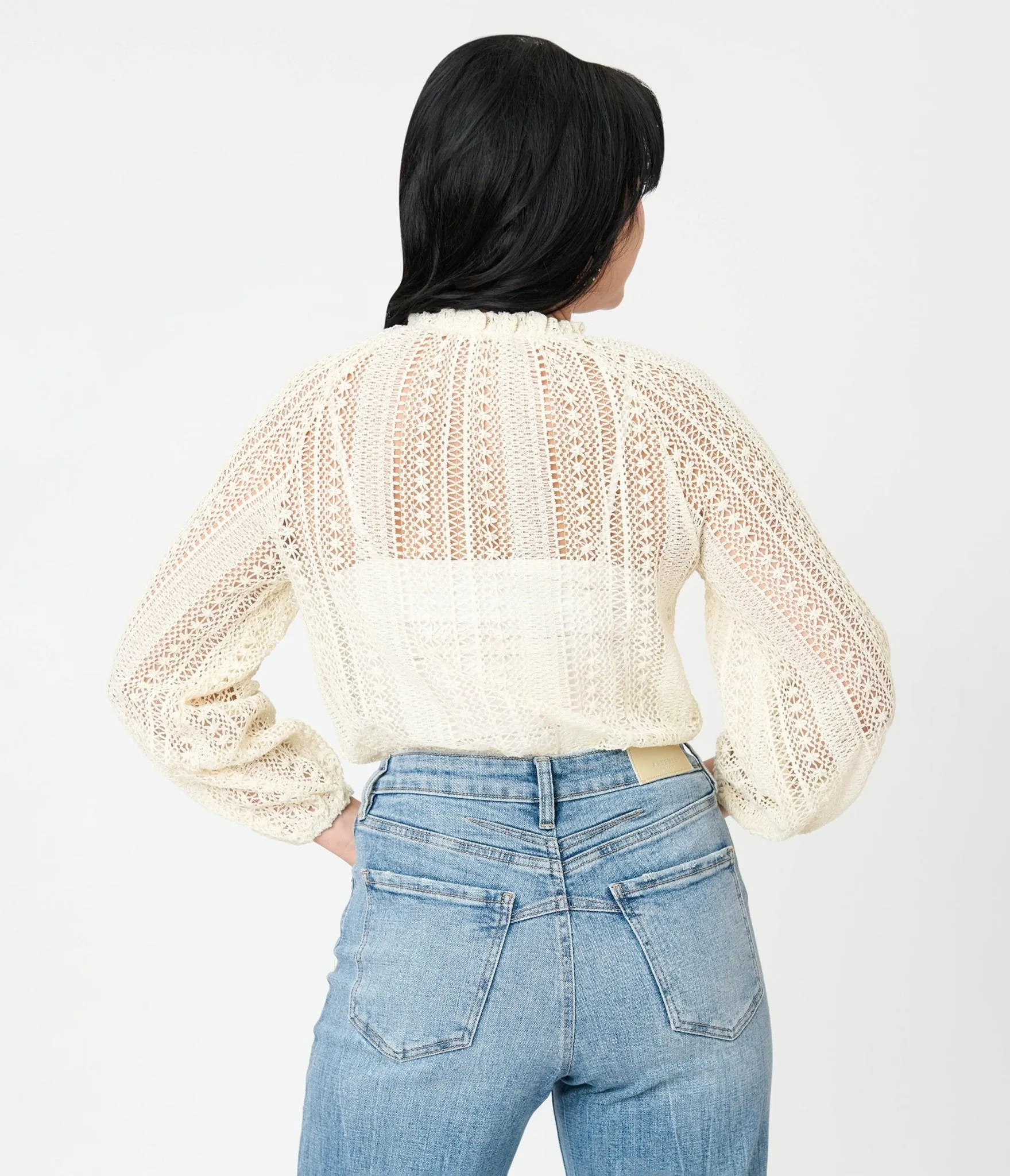 Cream Crochet Long Sleeve Blouse sold by Unique Vintage product image thumbnail 2