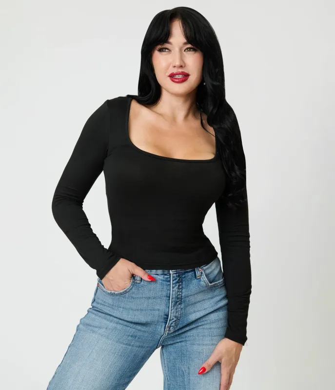 Black Long Sleeve Top sold by Unique Vintage