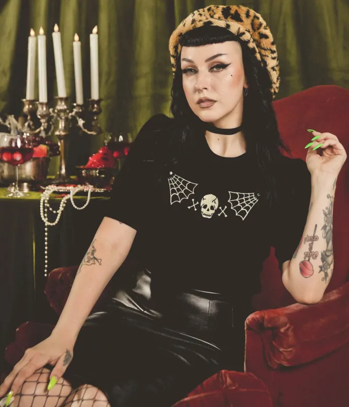 Black Skull Web Sweater sold by Unique Vintage