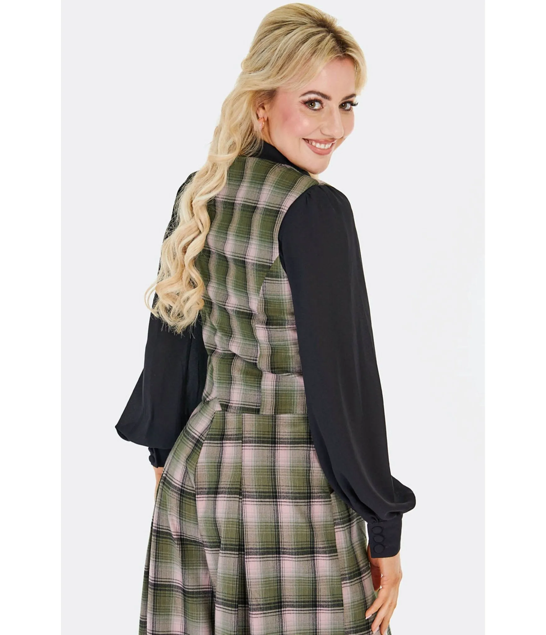 Voodoo Vixen Green Plaid & Floral Embroidered Vest sold by Unique Vintage product image thumbnail 2