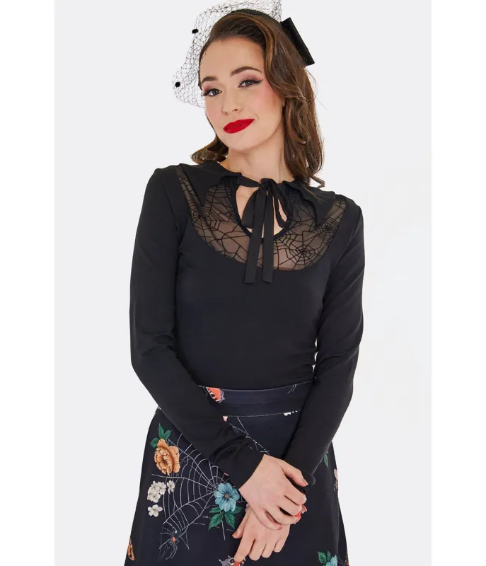 Voodoo Vixen Black Bat Collar Web Lace Top sold by Unique Vintage
