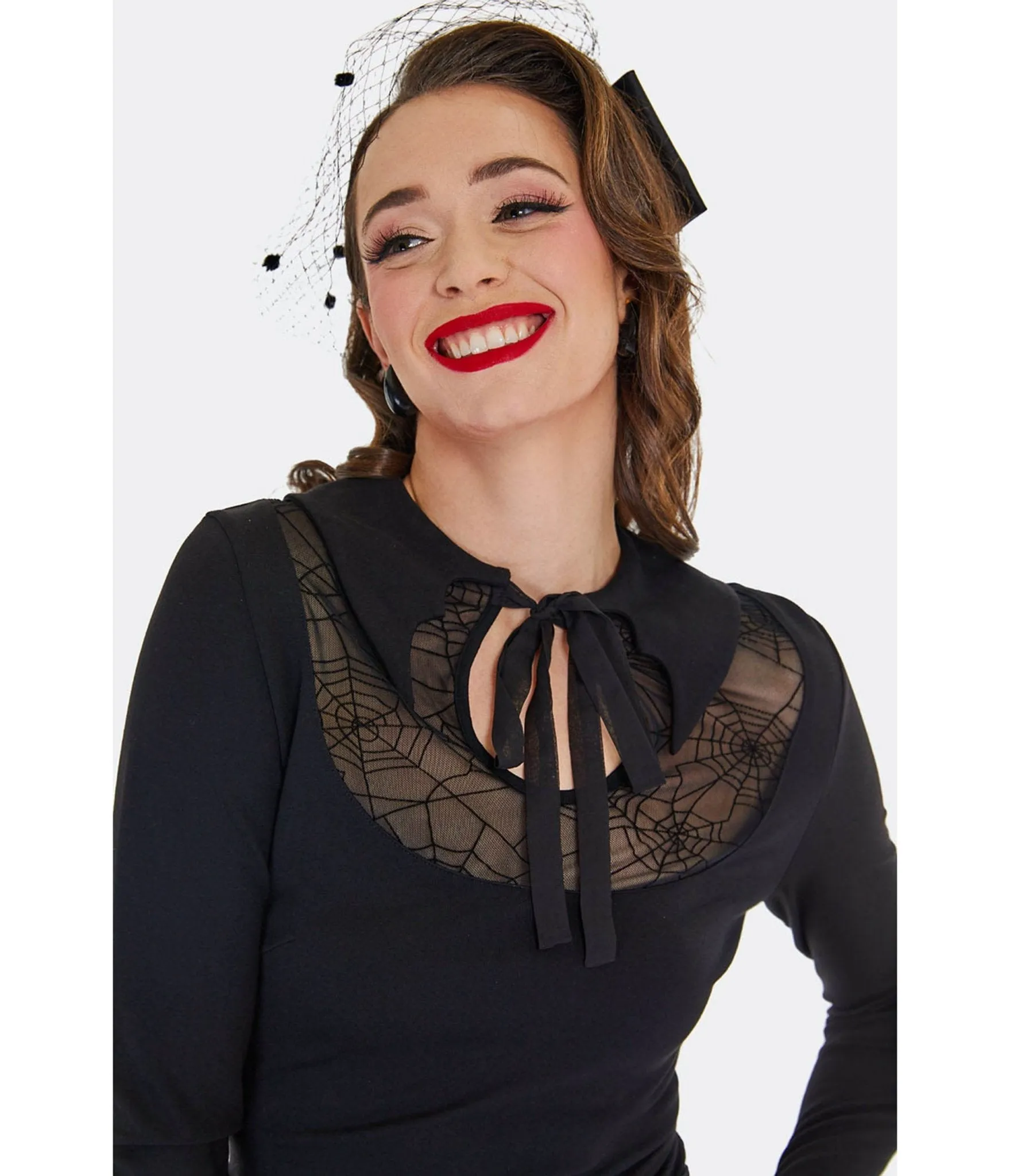Voodoo Vixen Black Bat Collar Web Lace Top sold by Unique Vintage product image thumbnail 2