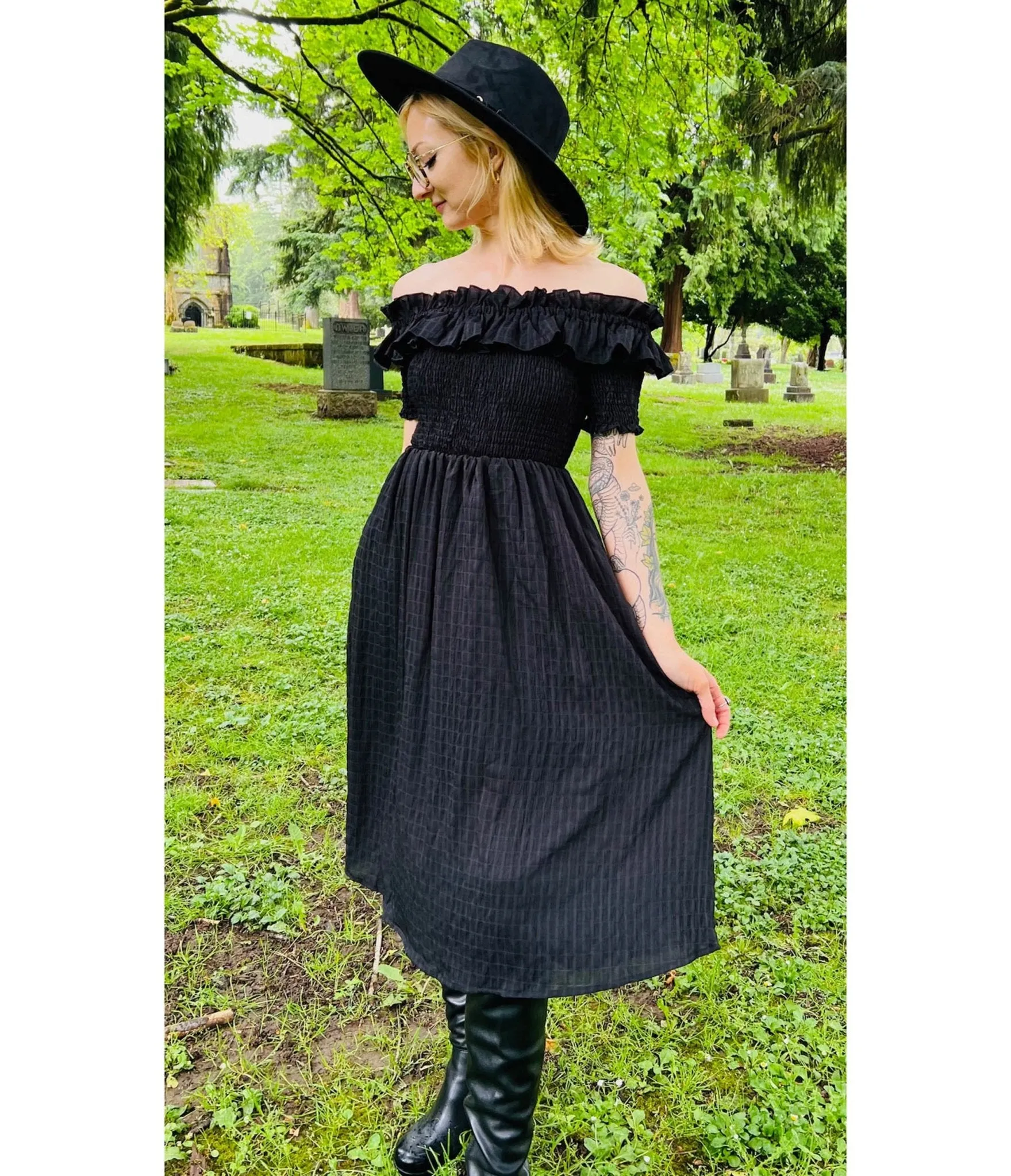 Witchwood Bags Black Plaid Cottage Swing Dress sold by Unique Vintage product image thumbnail 3